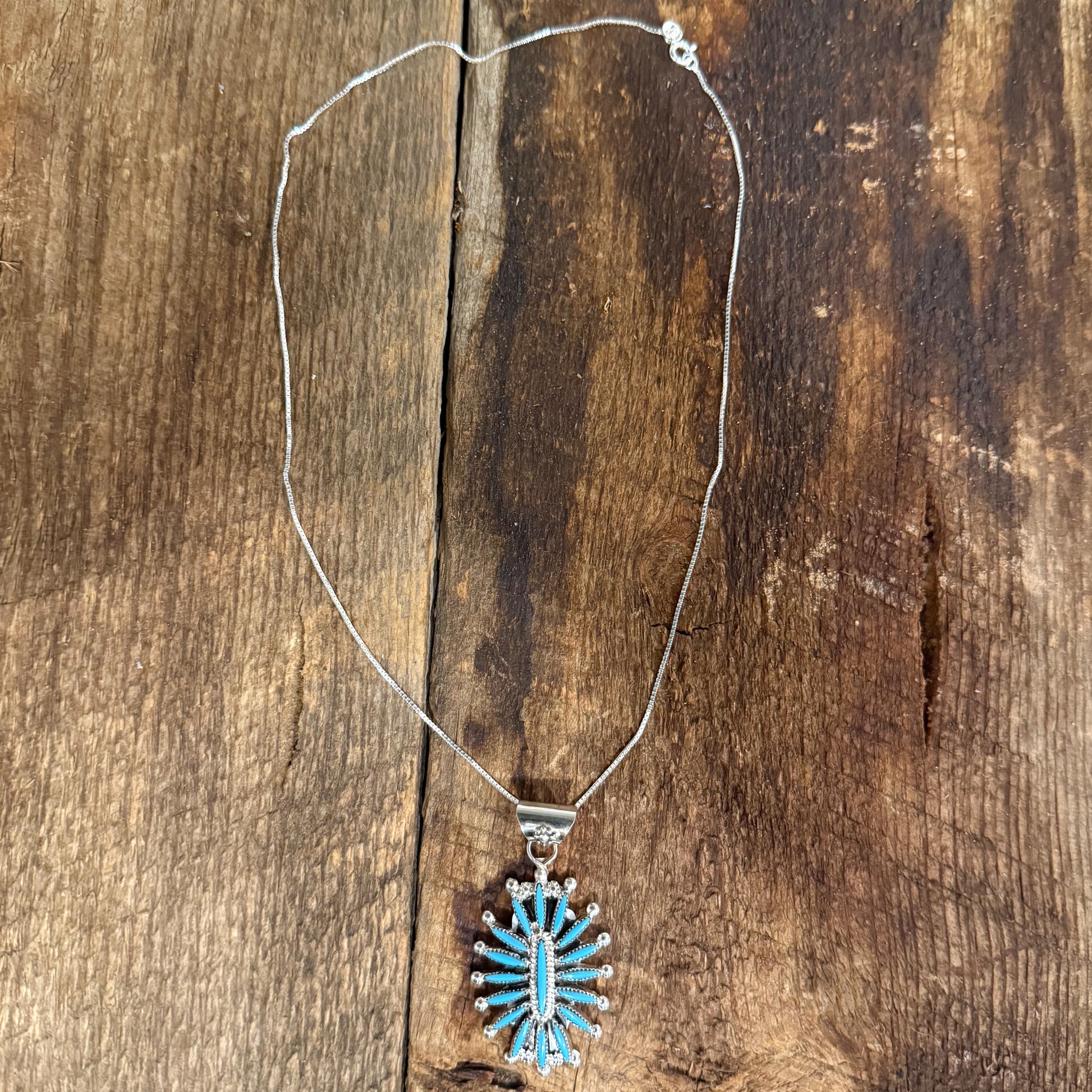 Authentic Native American Handmade Zuni Sterling Silver and Turquoise Pendant