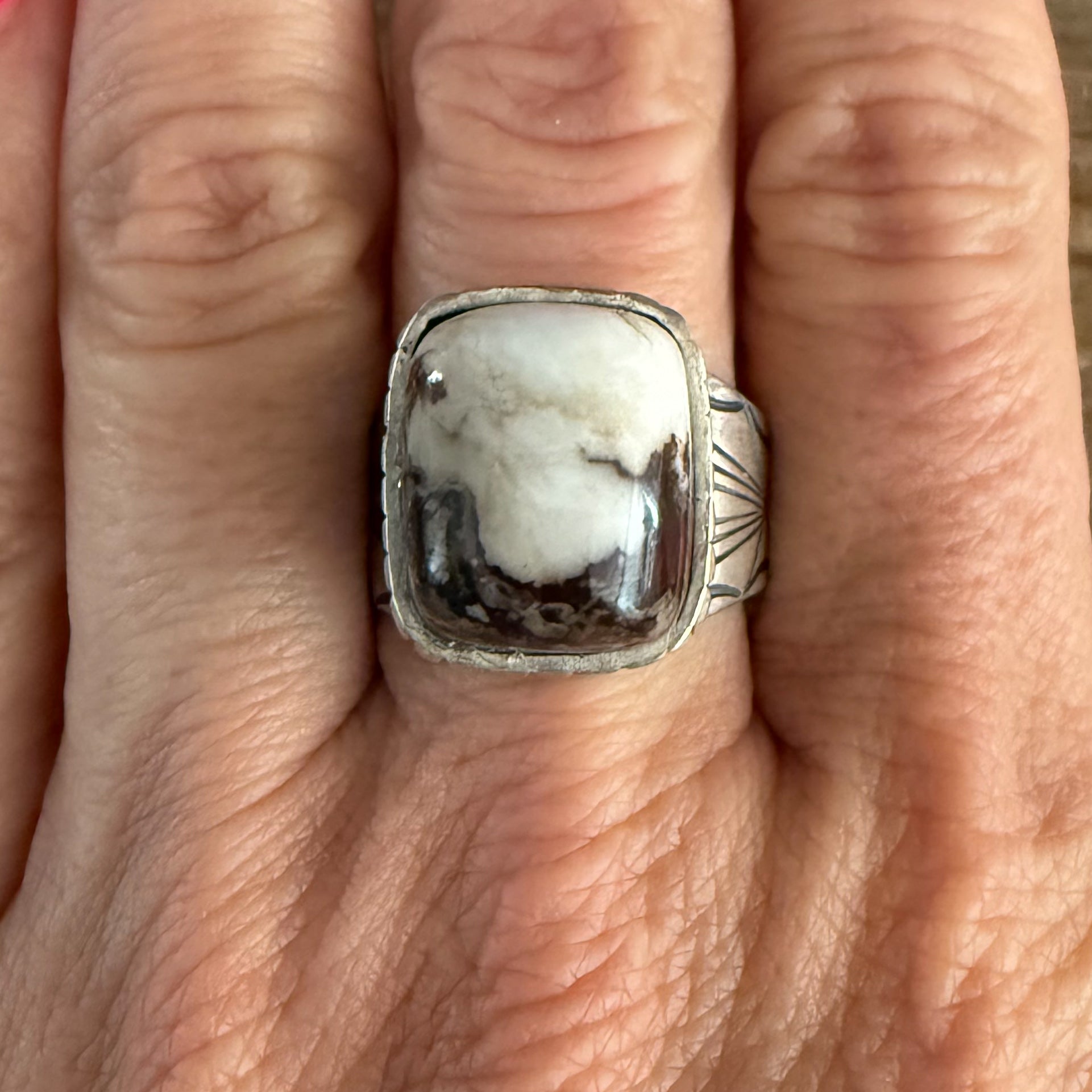 Authentic Native American Handmade Sterling Silver and Wild Horse Ring size 9.