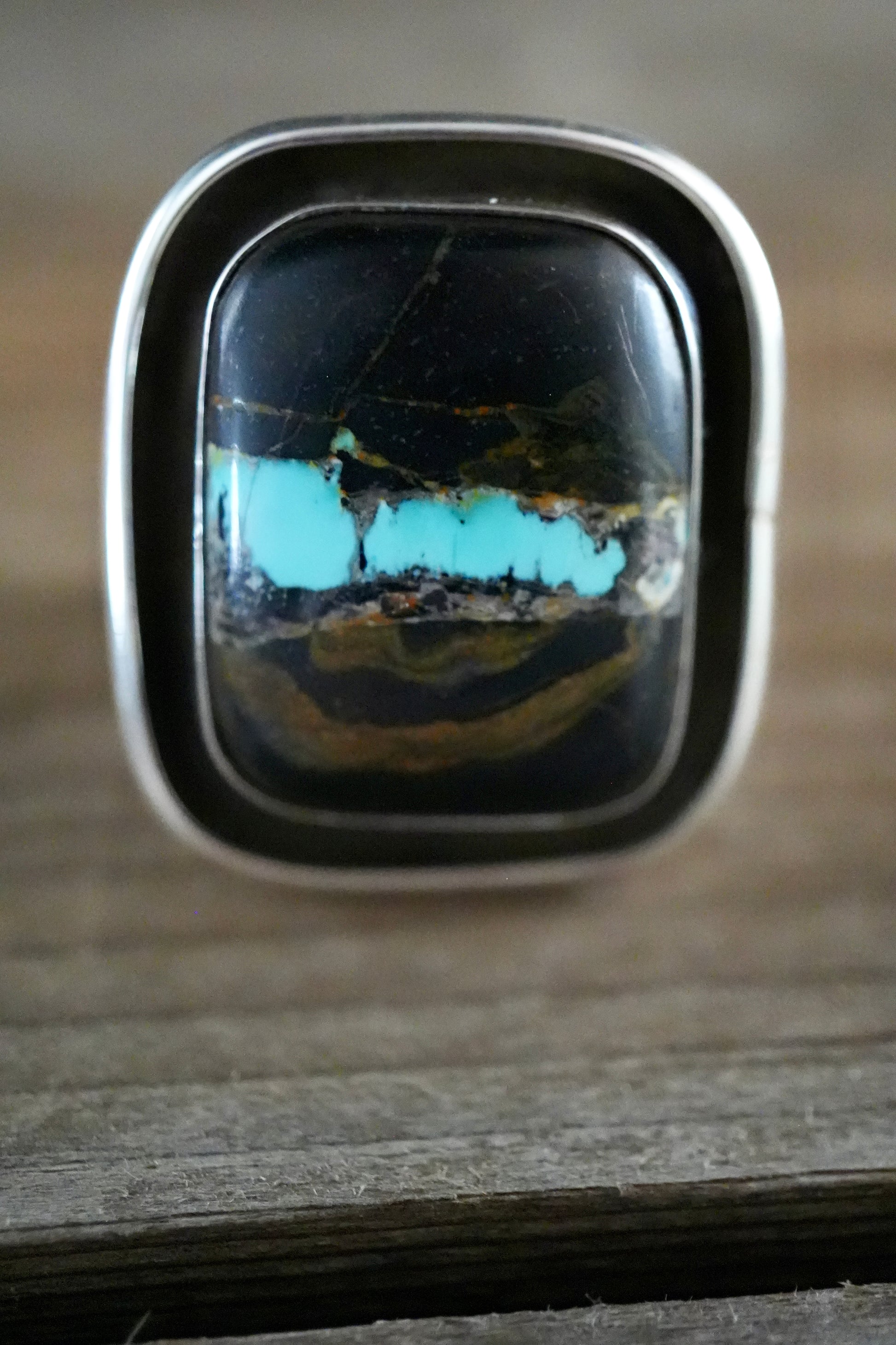Handmade Blacjack Turquoise-Sterling Silver Ring Size 13