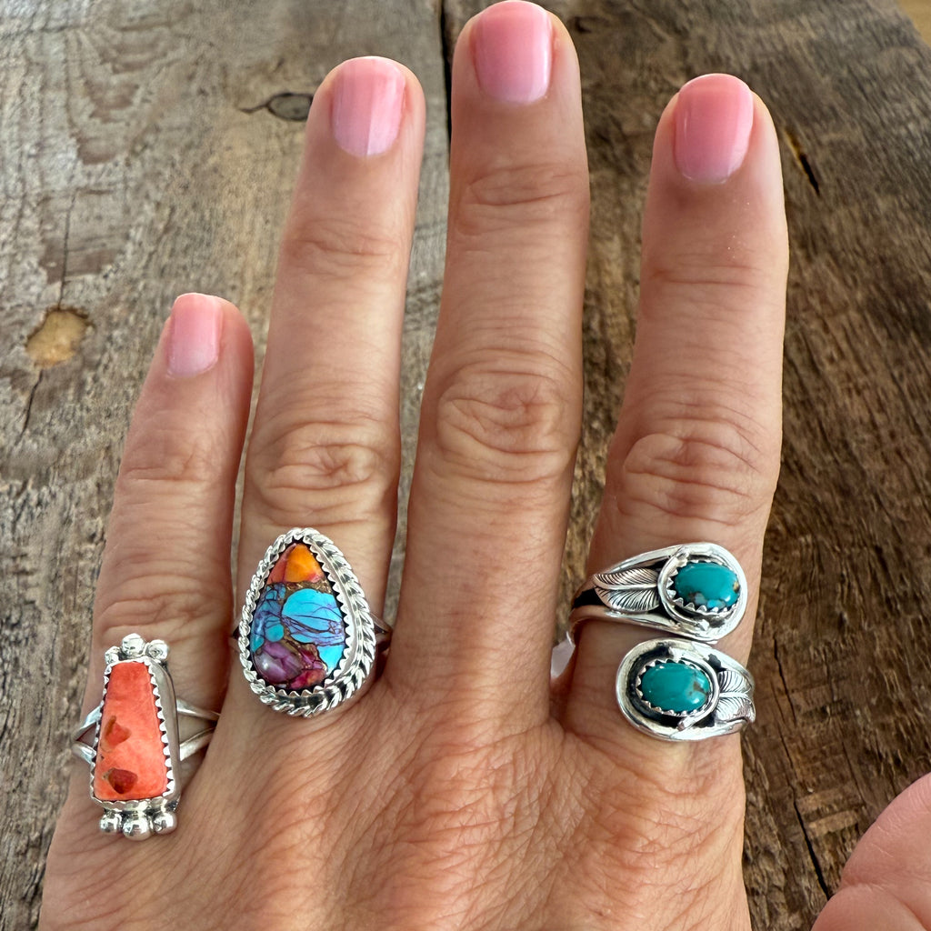 Authentic Native American Handmade Sterling Silver and Turquoise Adjustable Ring