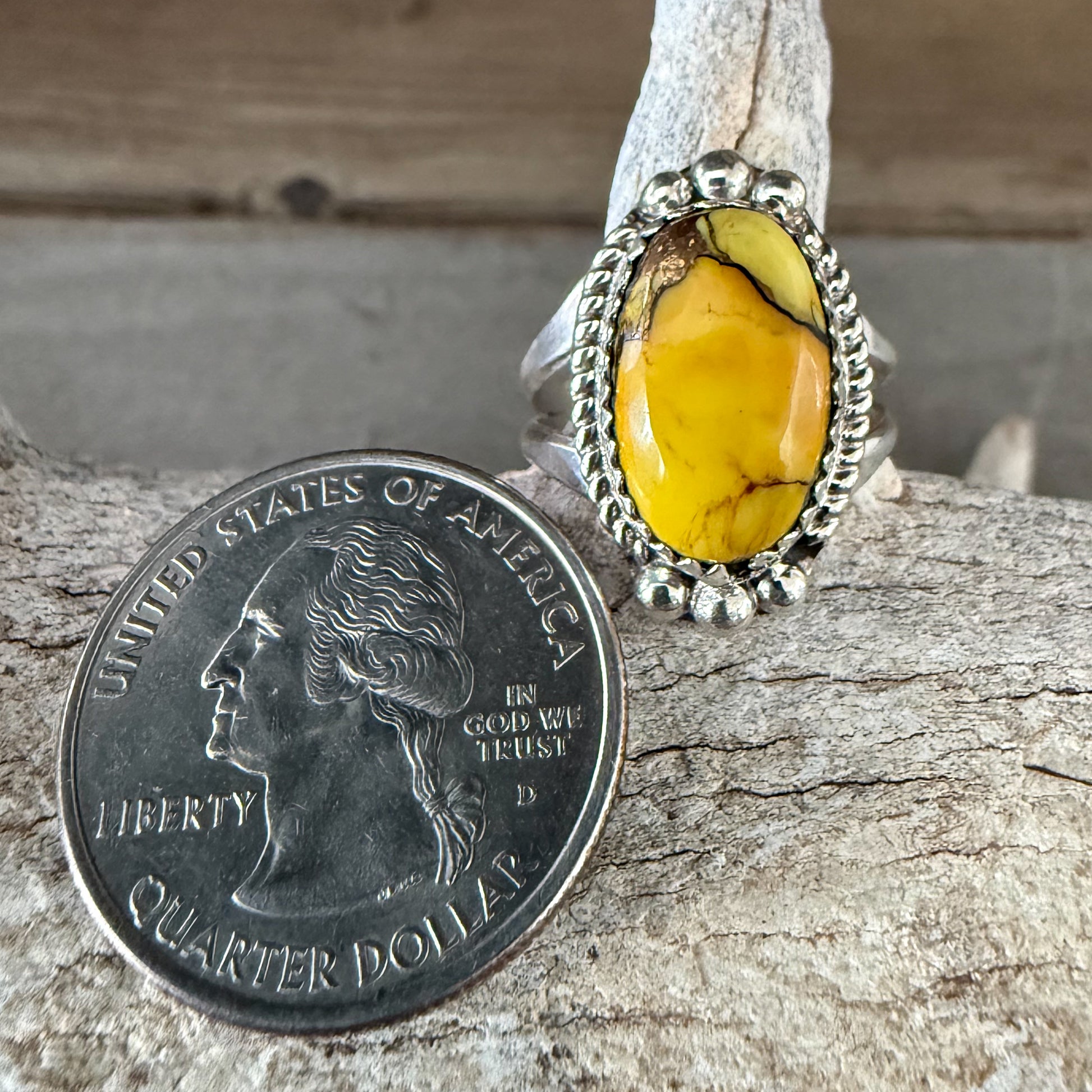 Authentic Native American Handmade Sterling Silver and Honey Dahlia Ring size 6 3/4.