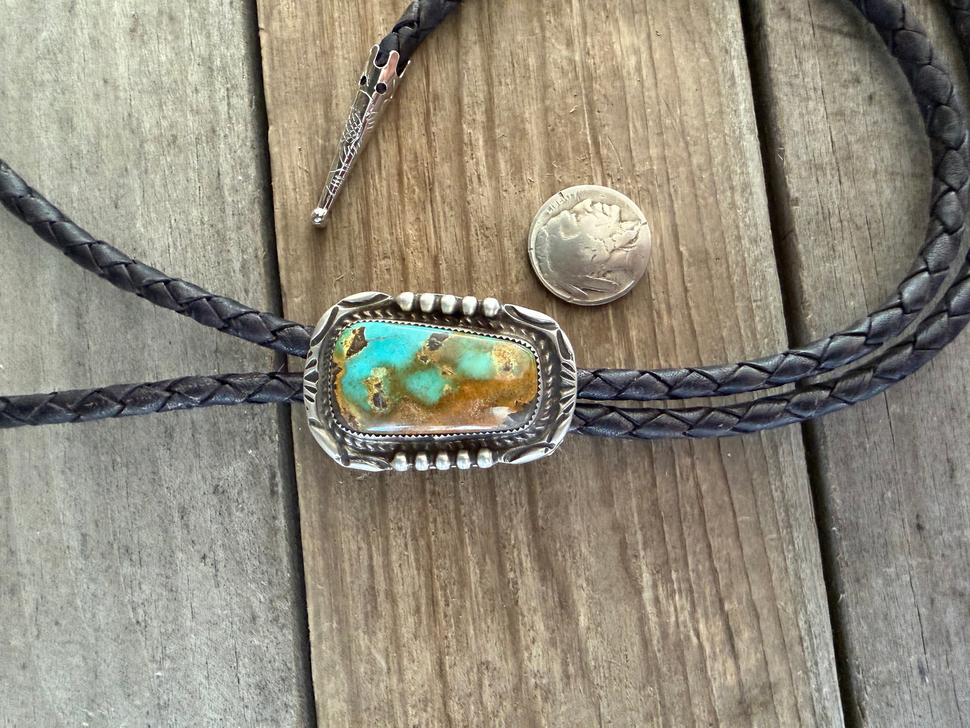 Native American Handmade Royston Turquoise Sterling Silver Bolo Tie