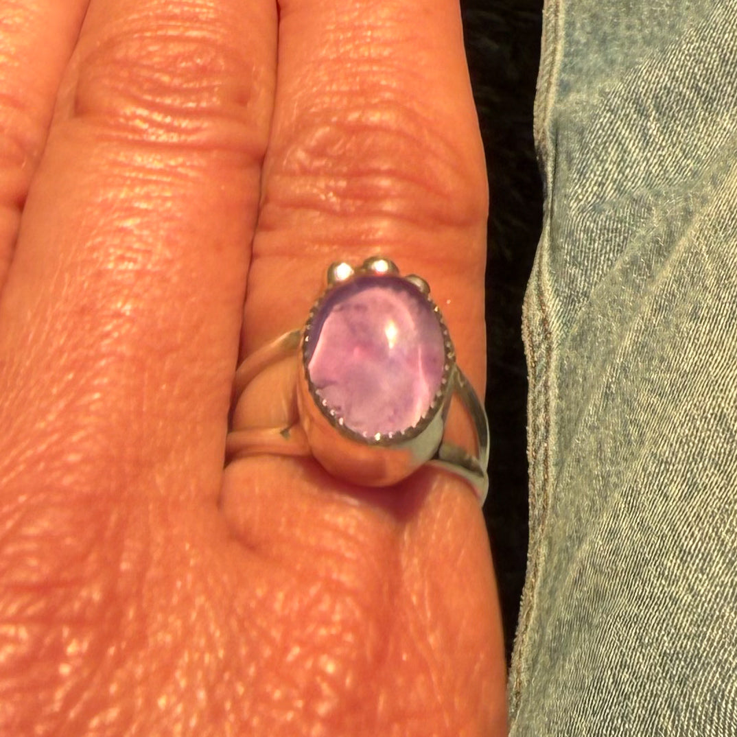Authentic Native American Handmade Sterling Silver and Amethyst Ring size 8 1/4