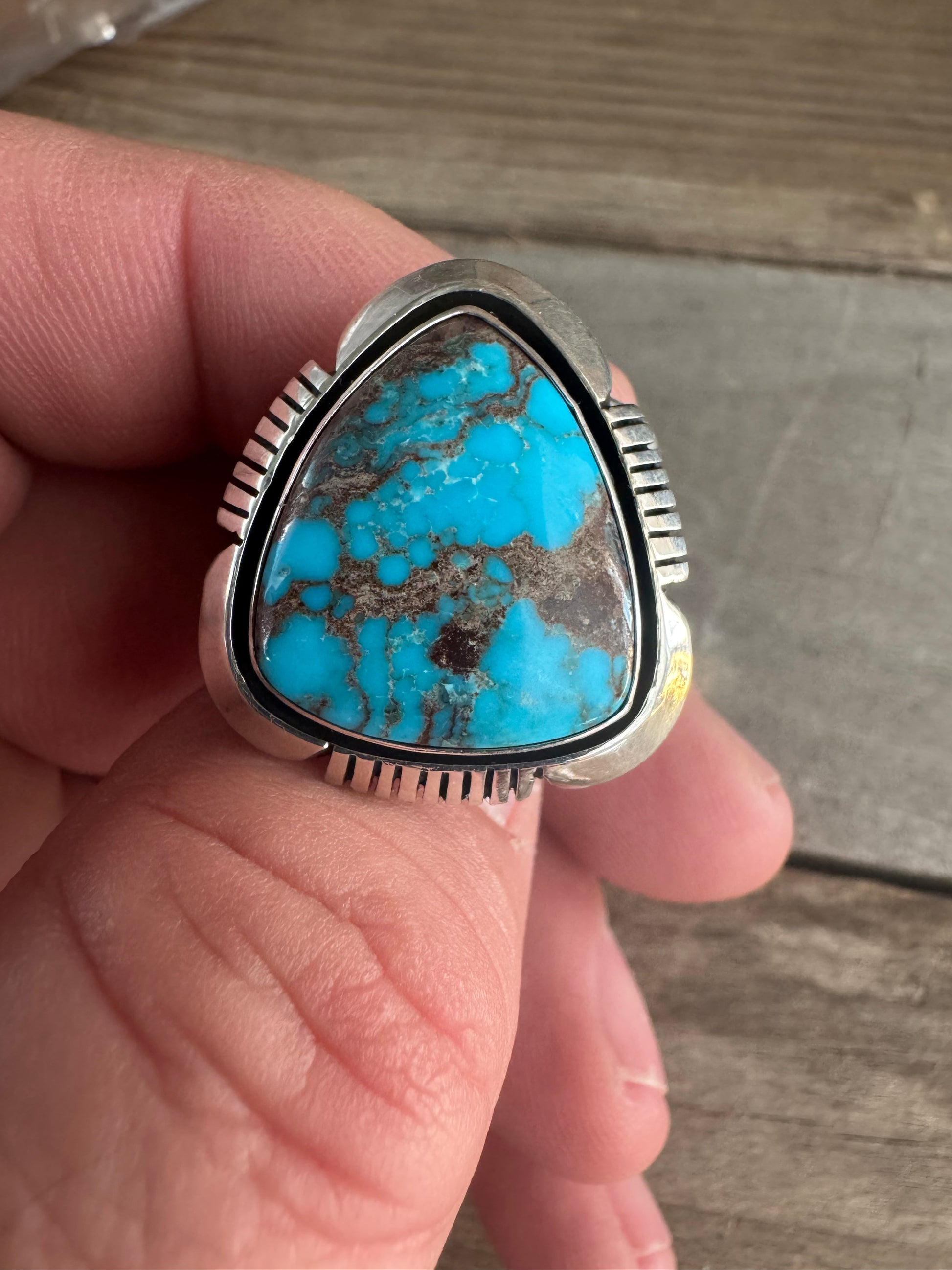 Cooper Willie High Grade Bisbee Turquoise Ring Size 10.75