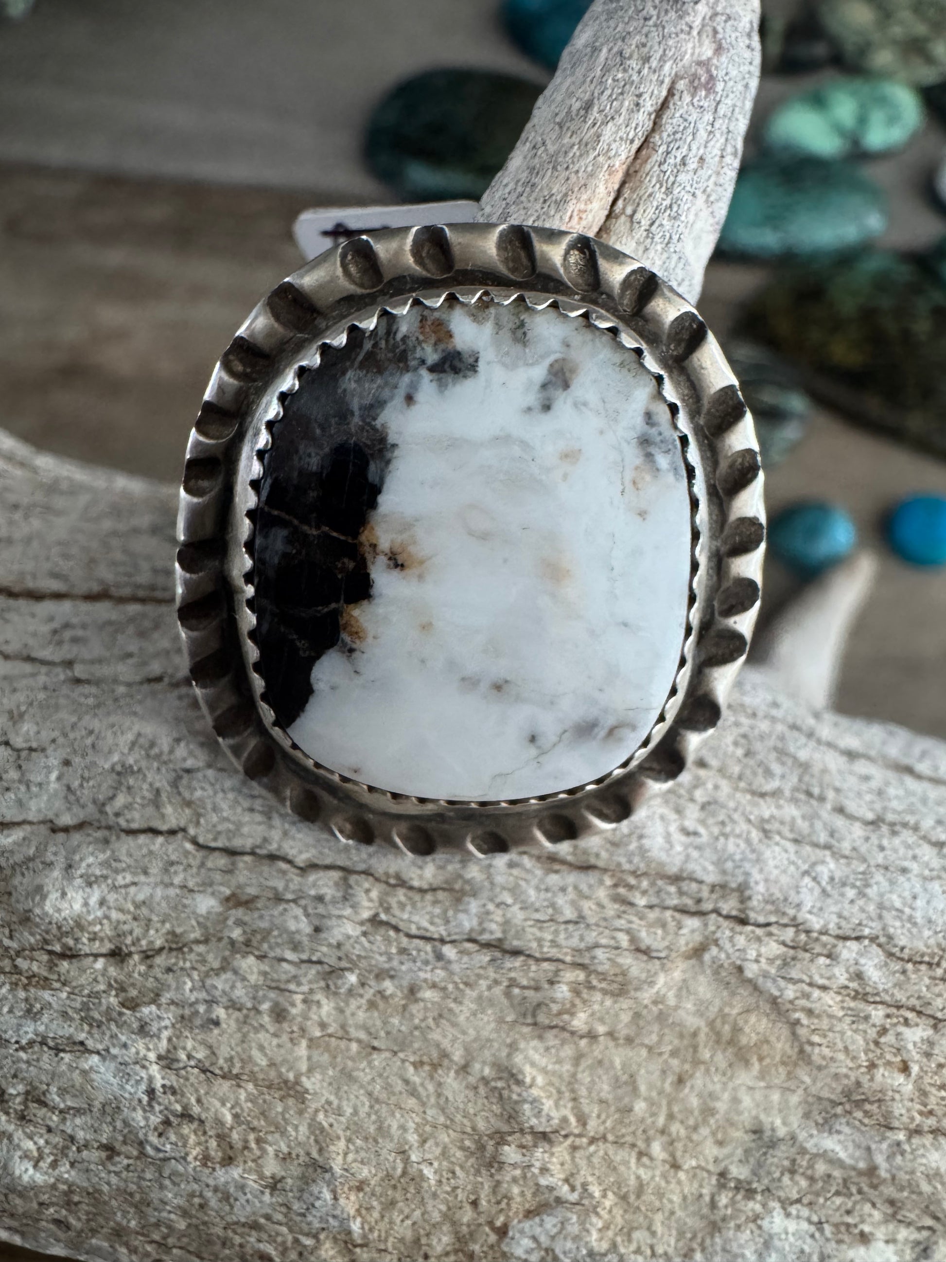 Handmade White Buffalo-Sterling Silver Ring Size 11