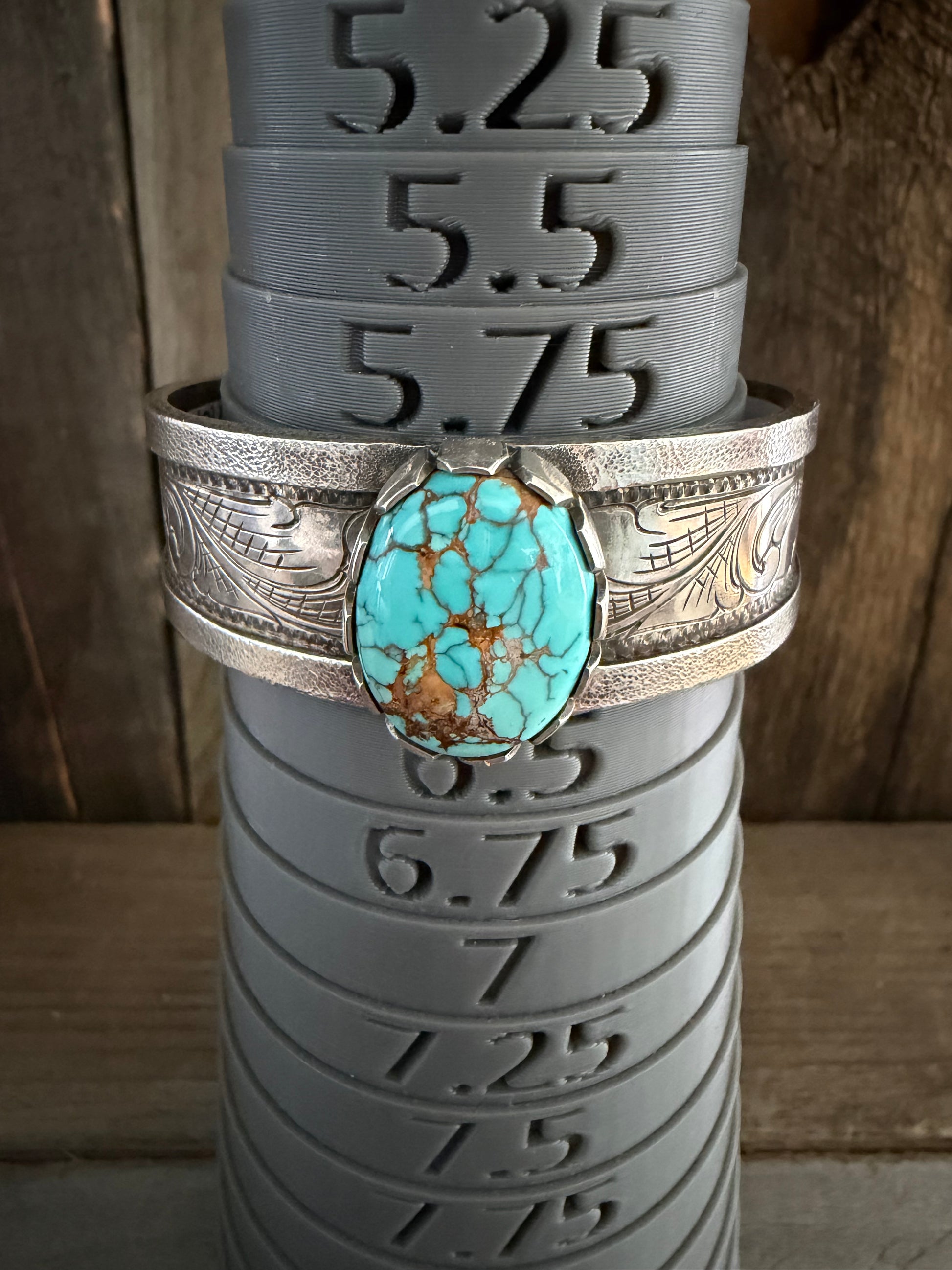 Handmade Sterling Silver Royston Turquoise Hand stamped Women’s Bracelet/Cuff (non-native)by TV Custom Silver