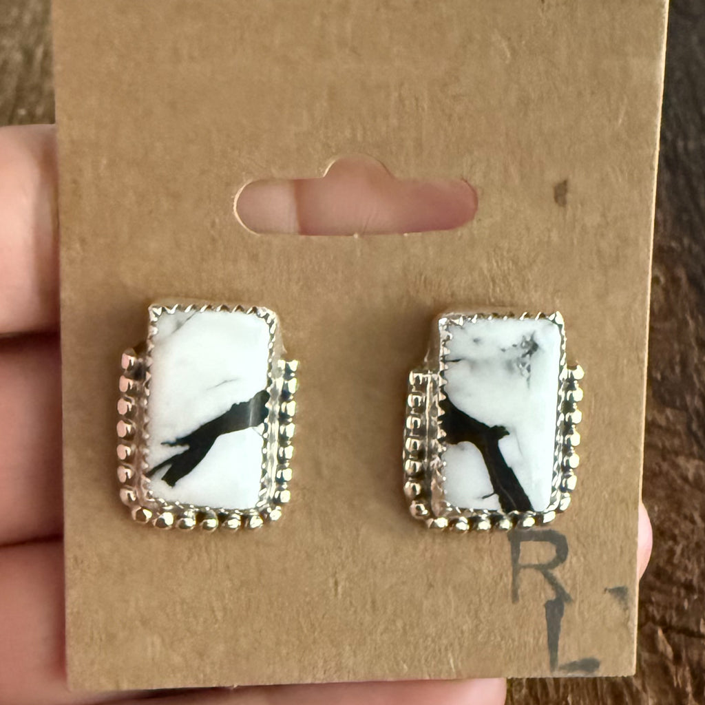 Authentic Native American Handmade Sterling Silver and White Buffalo Stud Earrings