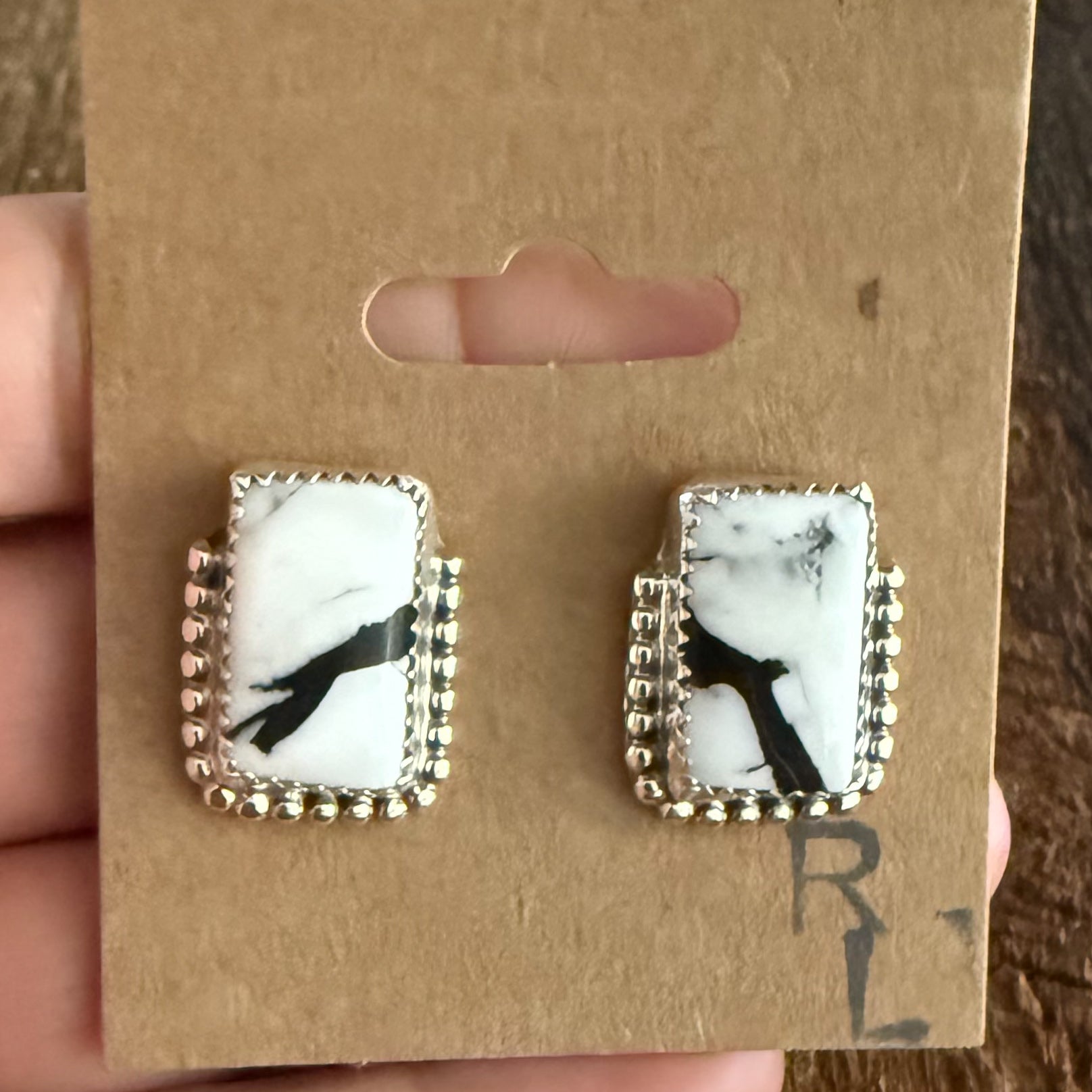 Authentic Native American Handmade Sterling Silver and White Buffalo Stud Earrings