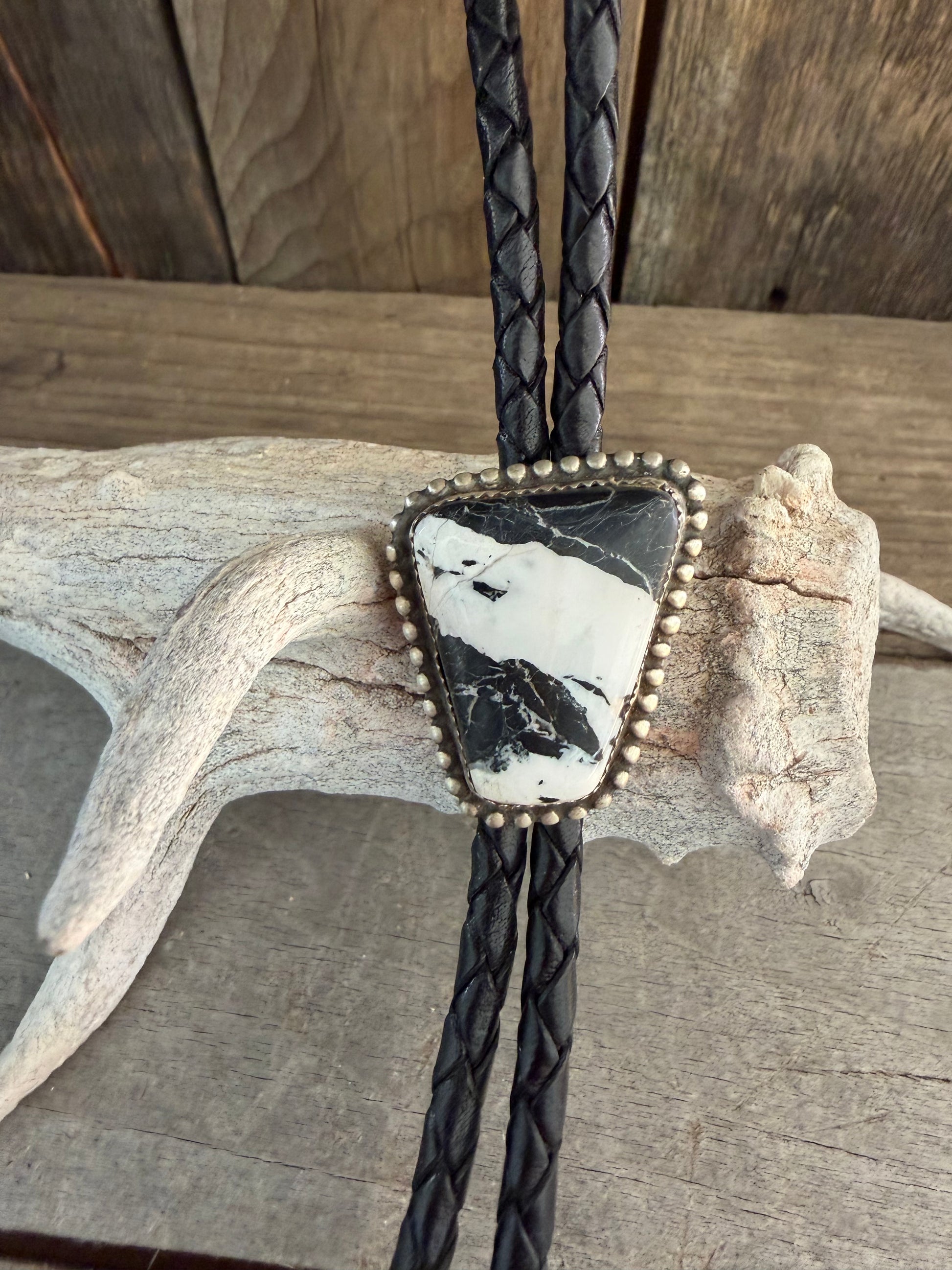 Native American Handmade White Buffalo 🦬 Sterling Silver Bolo Tie