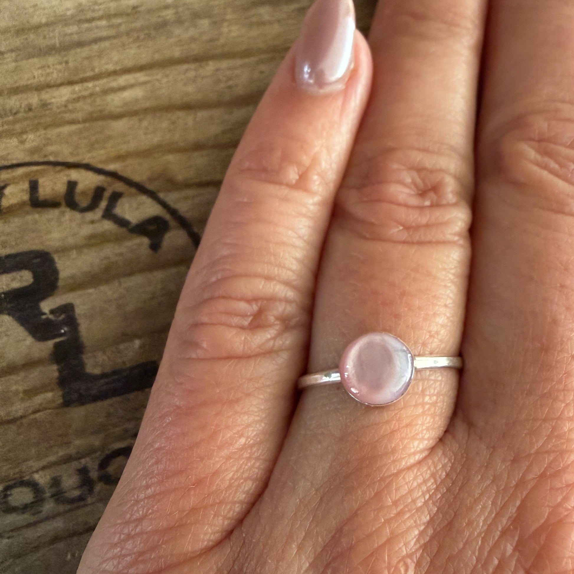 Authentic Native American Handmade Sterling Silver and Pink Moonstone Ring size 7 1/2