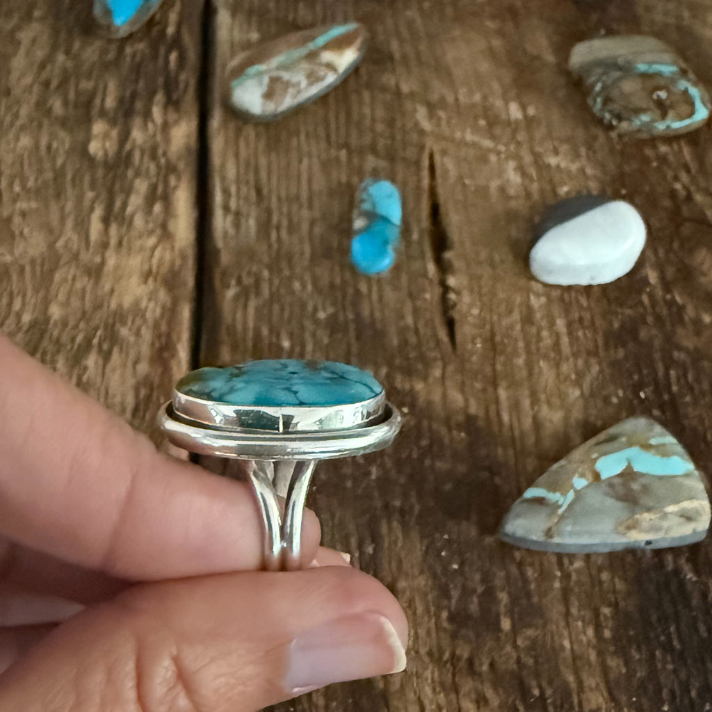Authentic Native American Handmade Sterling Silver and Royston Turquoise Ring size 6 1/4.