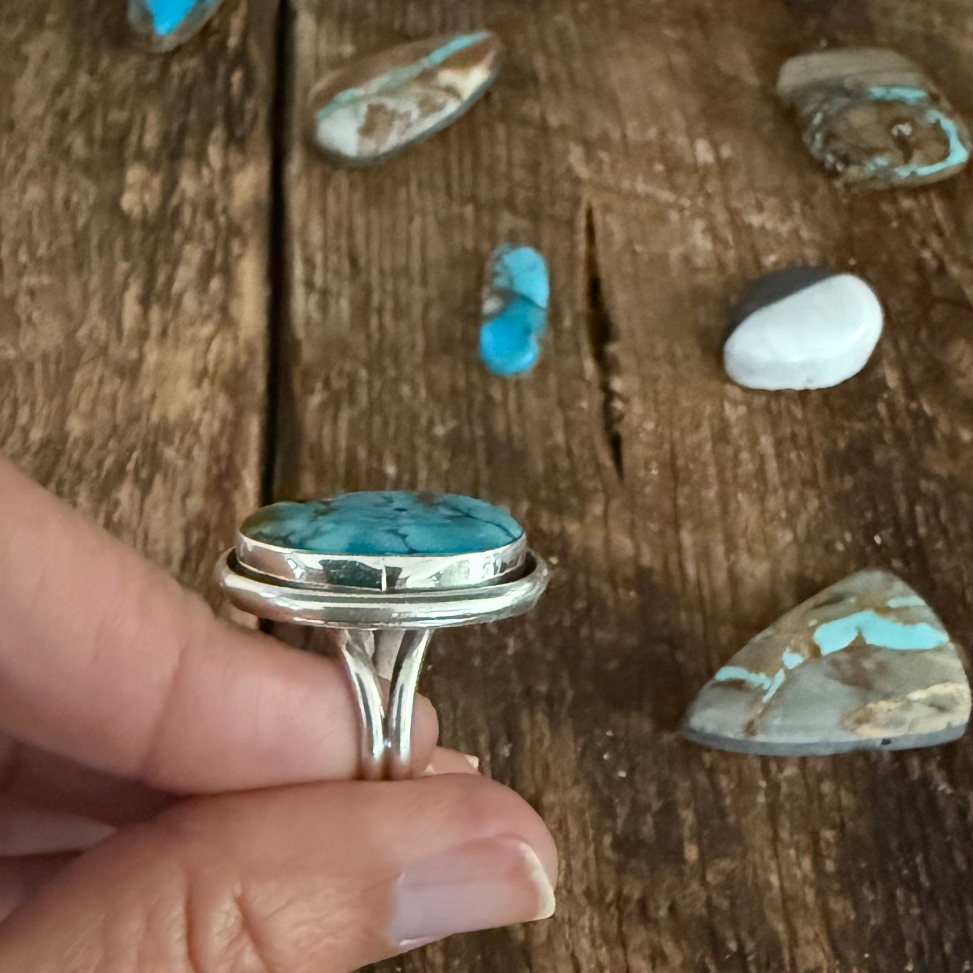 Authentic Native American Handmade Sterling Silver and Royston Turquoise Ring size 6 1/4.