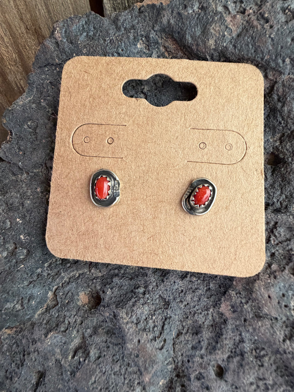 Native American Handmade Coral-Silver Stud earrings
