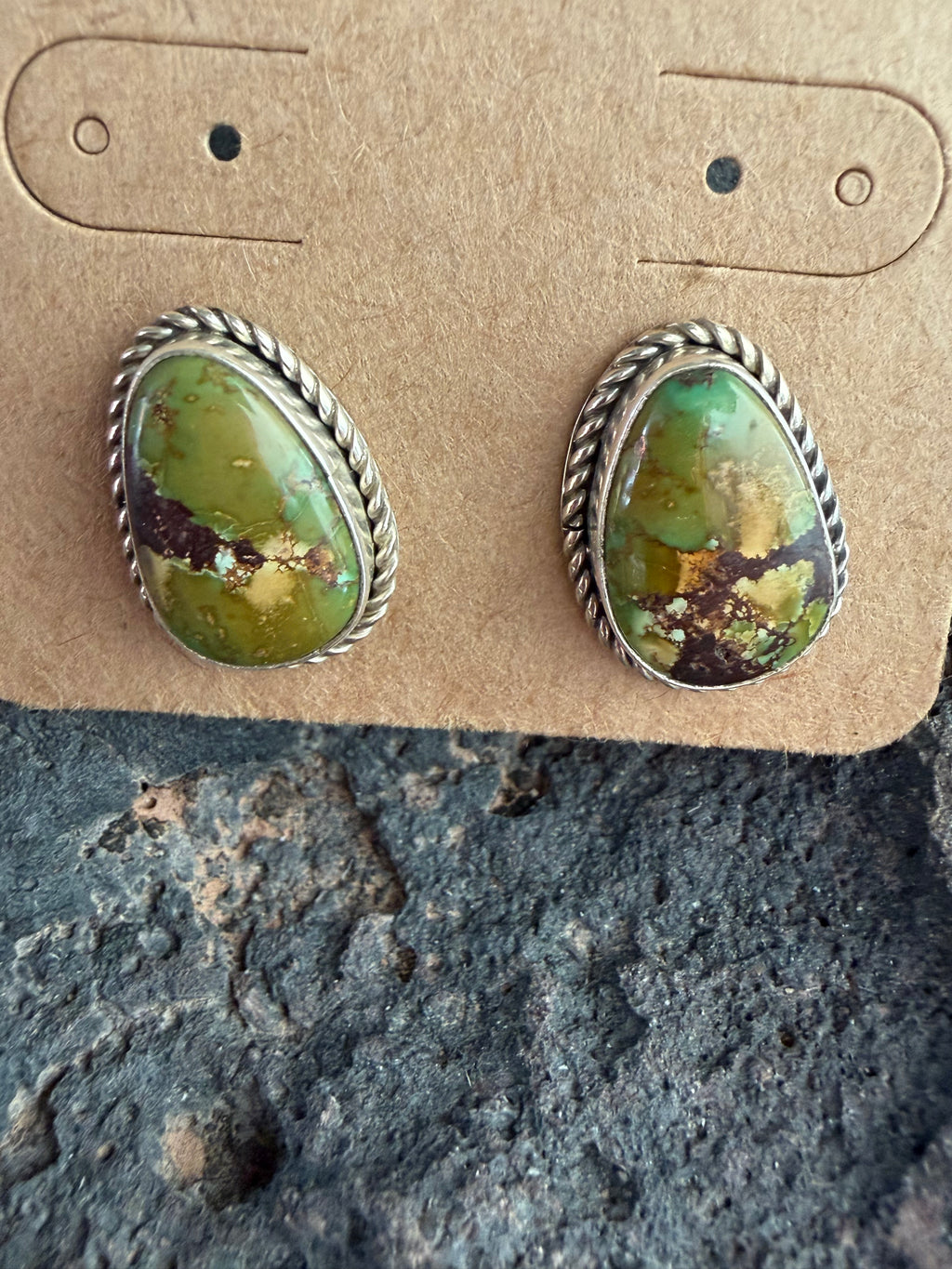 Native American Handmade Hubei Turquoise-Sterling Silver Earrings