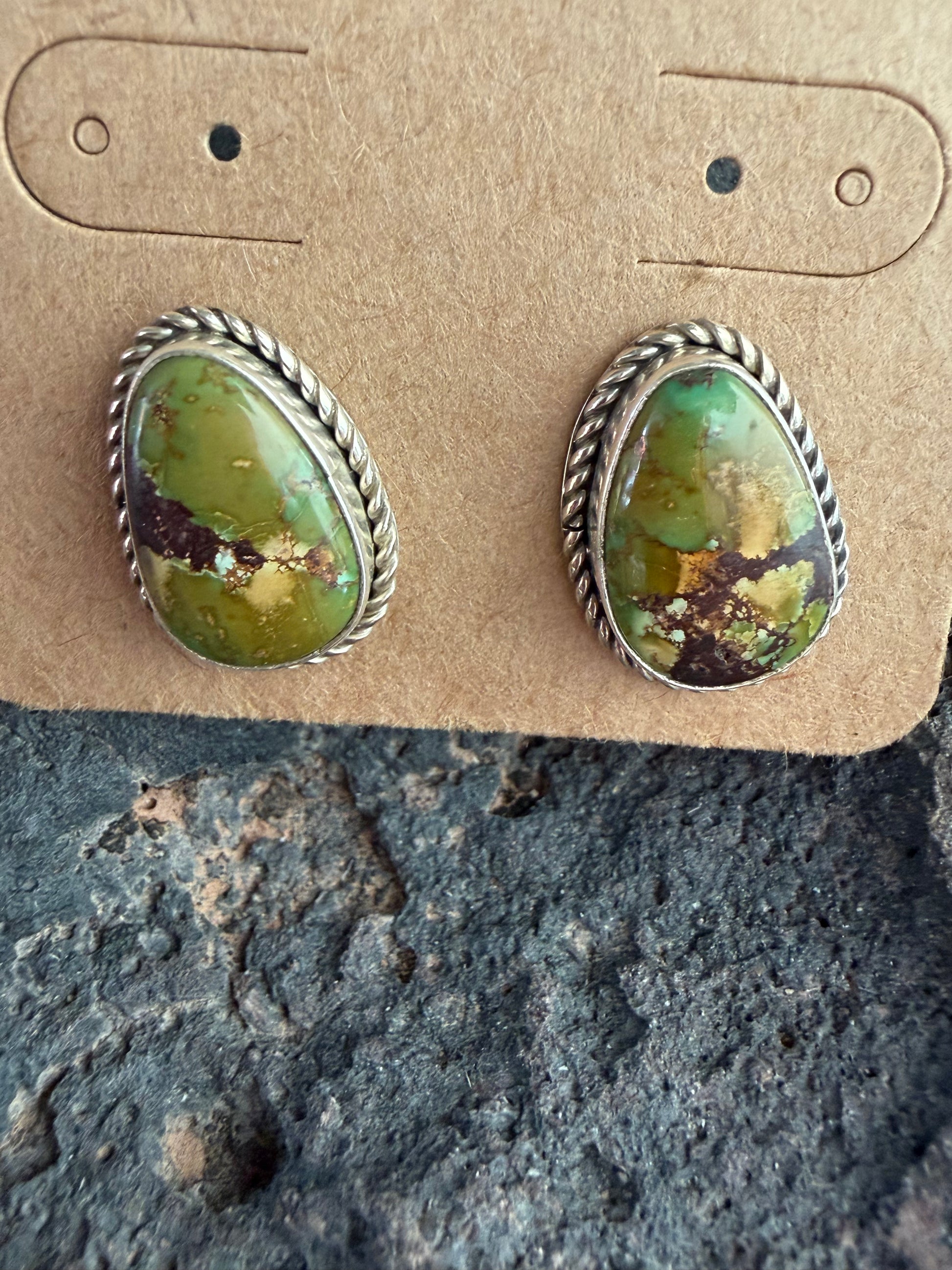 Native American Handmade Hubei Turquoise-Sterling Silver Earrings