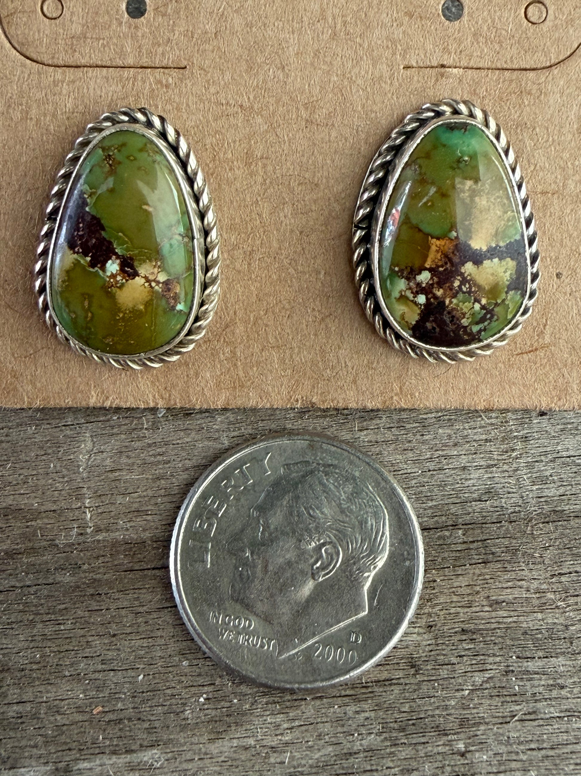 Native American Handmade Hubei Turquoise-Sterling Silver Earrings