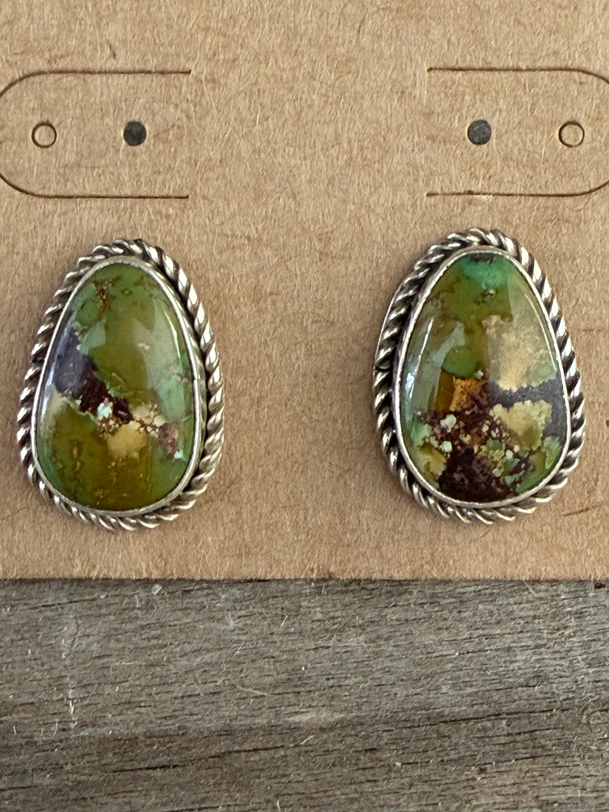 Native American Handmade Hubei Turquoise-Sterling Silver Earrings