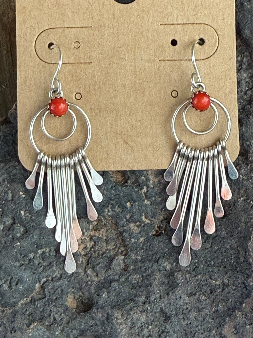 Native American Handmade Sterling Silver Coral Earrings