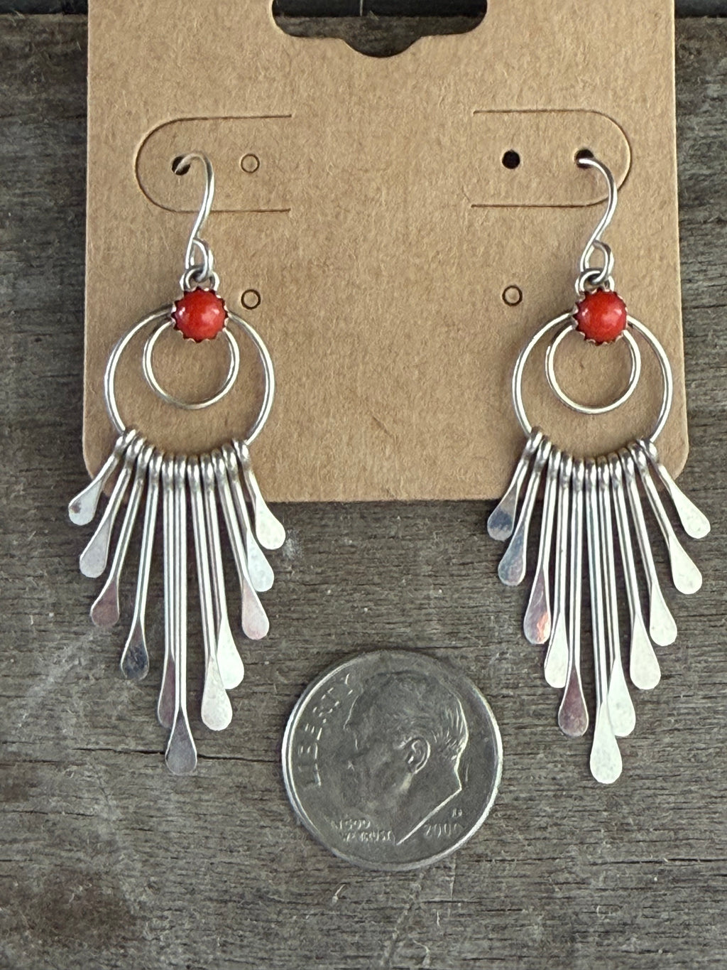 Native American Handmade Sterling Silver Coral Earrings