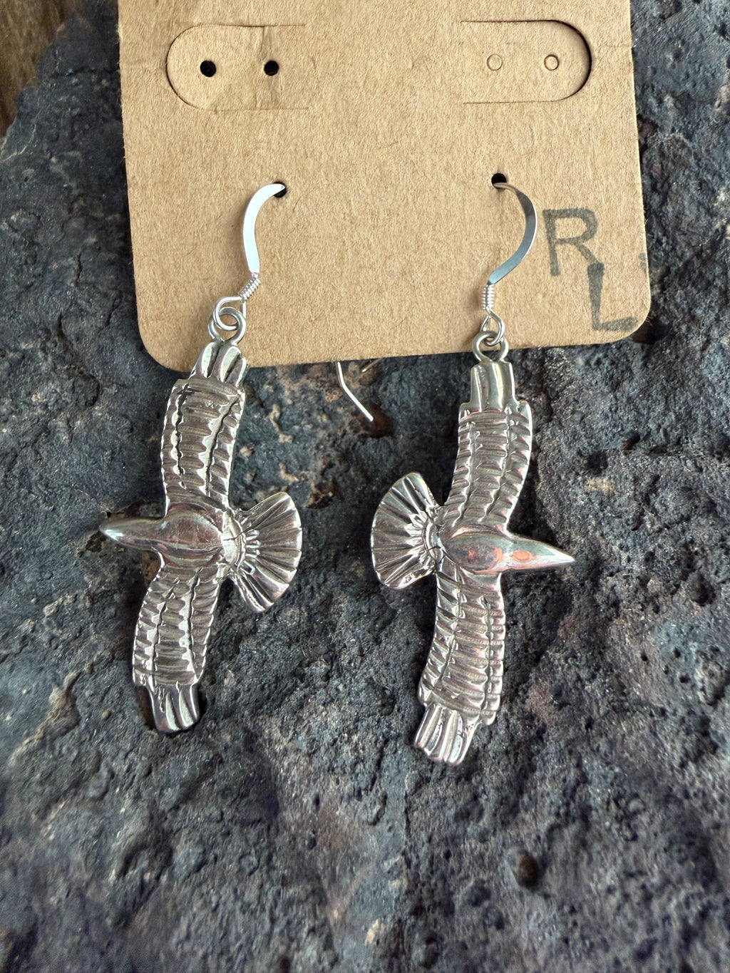 Native American Aliison Manuelito Handmade Sterling Silver Eagle Stamped Earrings