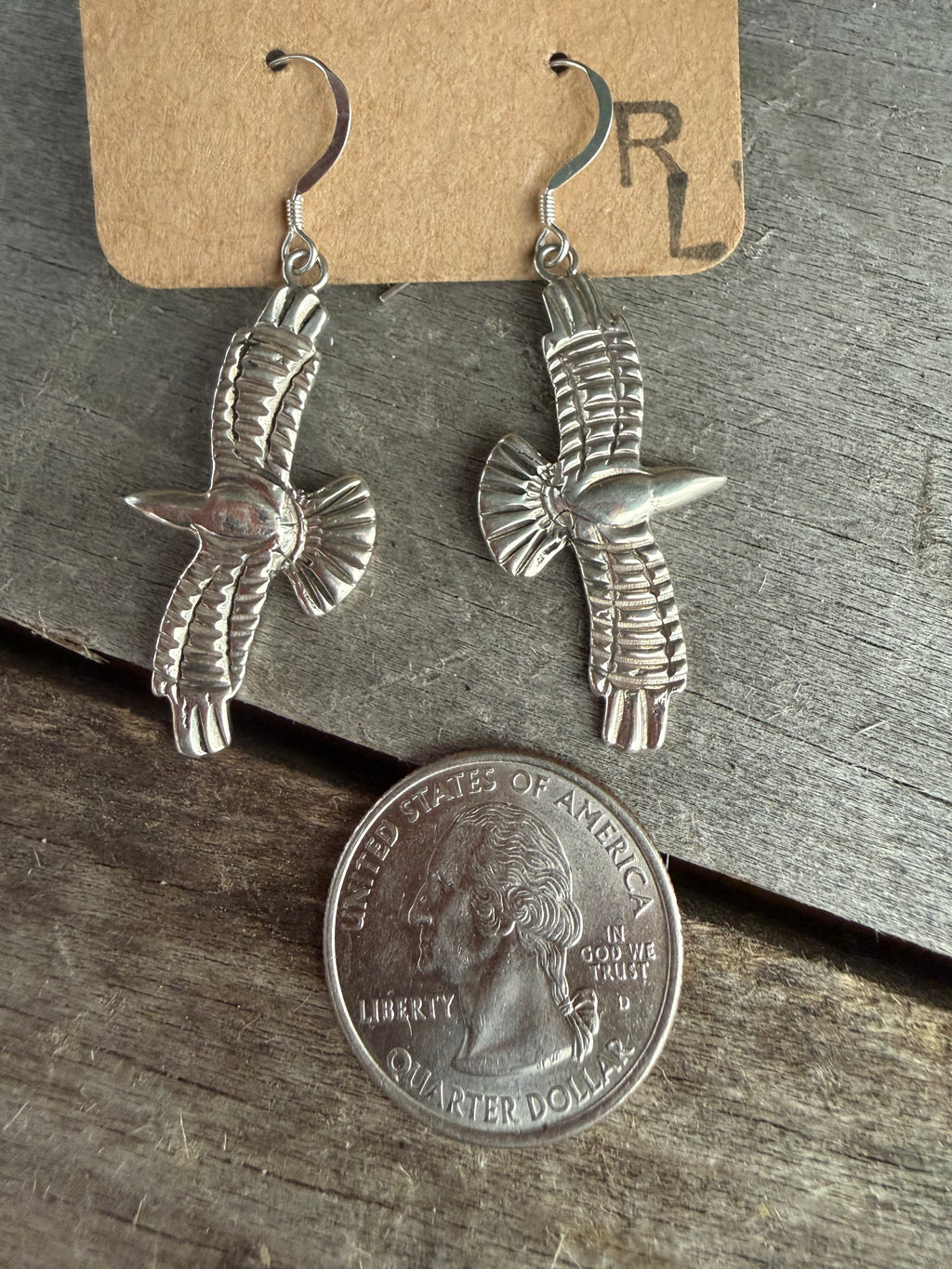 Native American Aliison Manuelito Handmade Sterling Silver Eagle Stamped Earrings