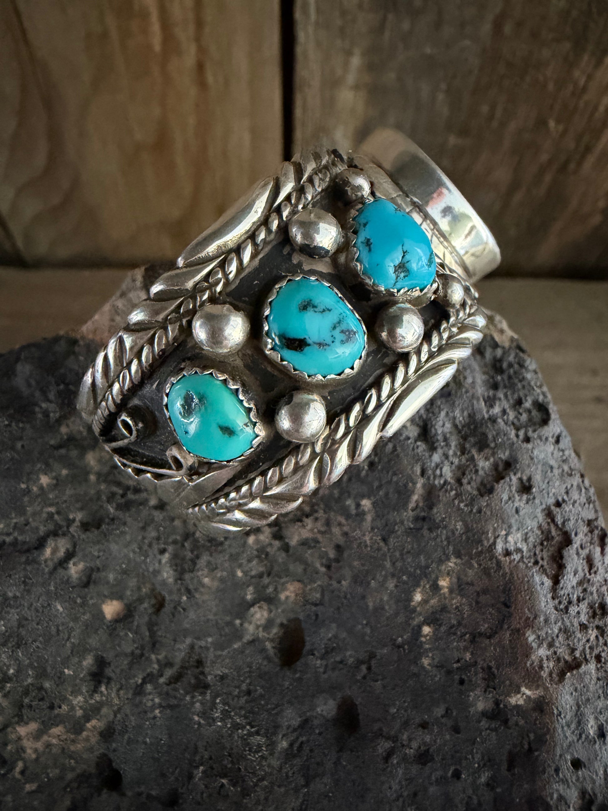 Native American Handmade Vintage Watch-Cuff Sterling Silver Kingman Turquoise