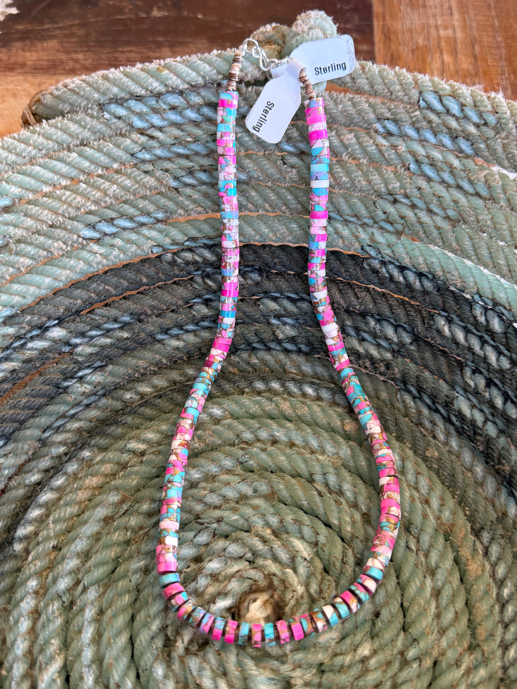 Native American Randy Garcia Handmade Cotton Candy Necklace 18”