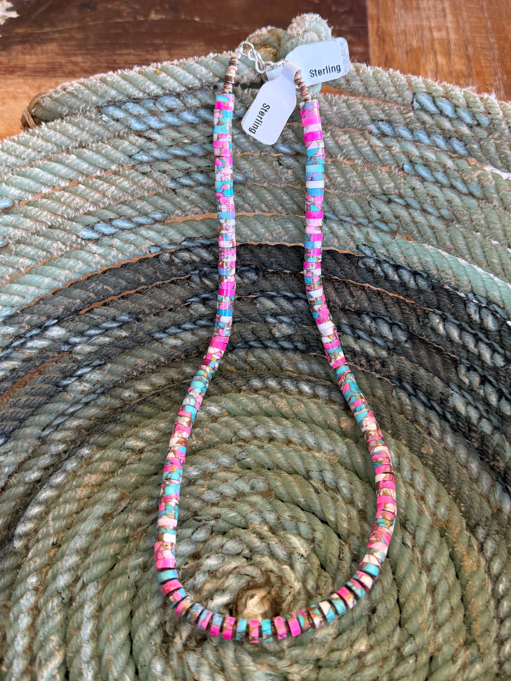 Native American Randy Garcia Handmade Cotton Candy Necklace 18”