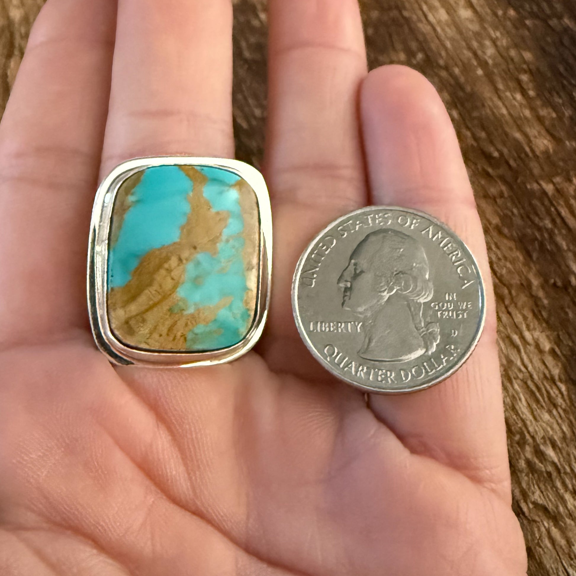 Authentic Native American Handmade Sterling Silver and Turquoise Ring size 8 3/4.