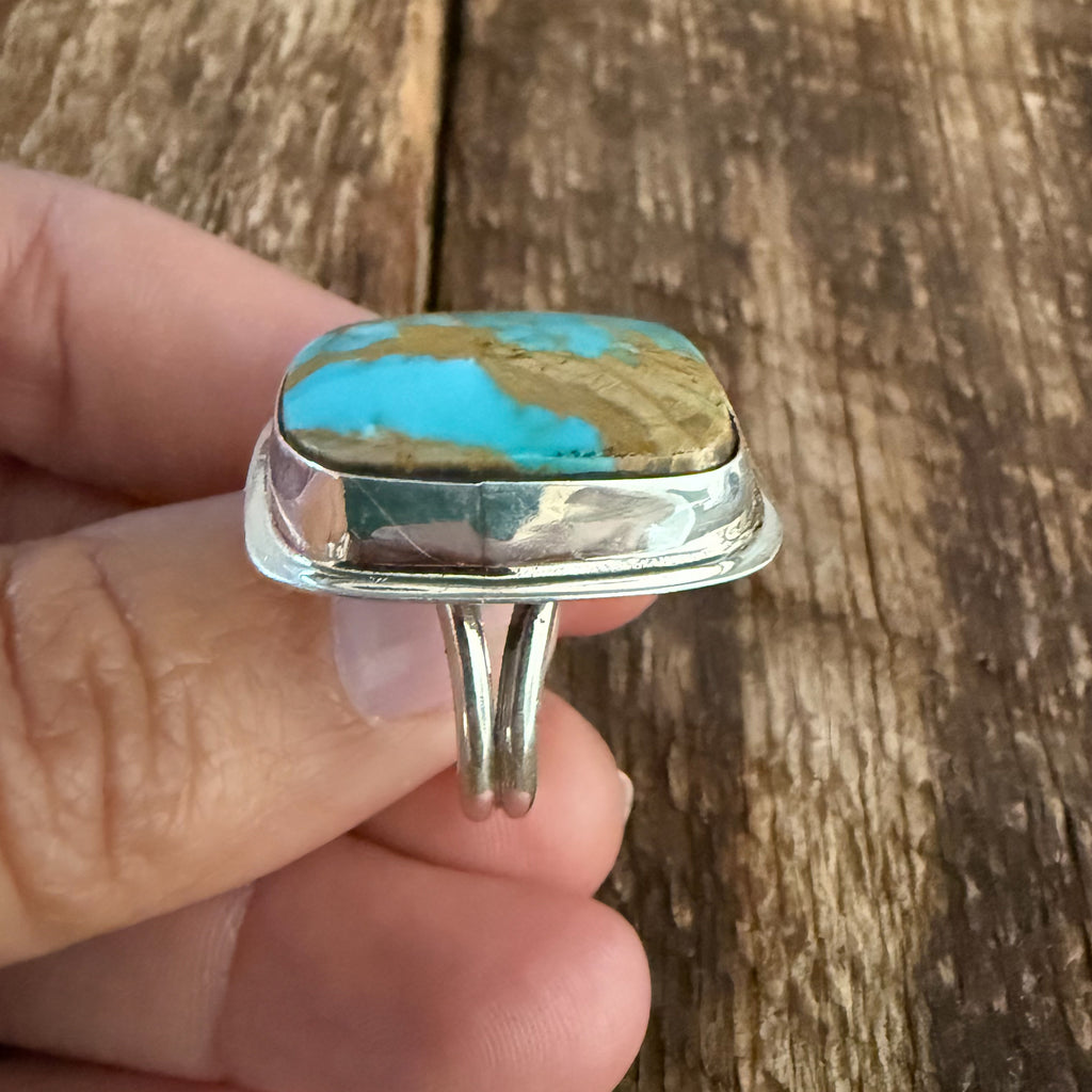Authentic Native American Handmade Sterling Silver and Turquoise Ring size 8 3/4.