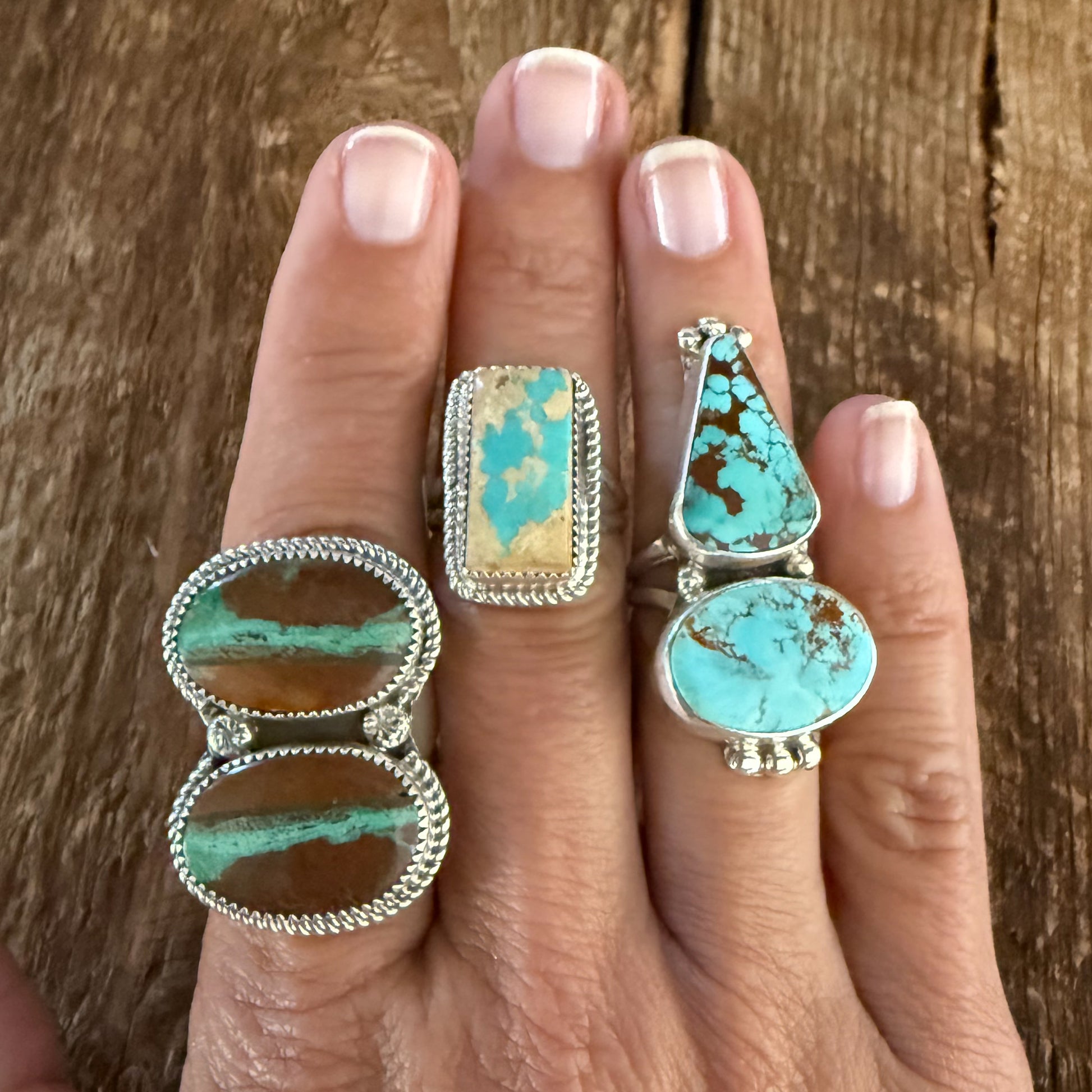 Authentic Native American Handmade Sterling Silver and Turquoise Double Stack Ring size 6.