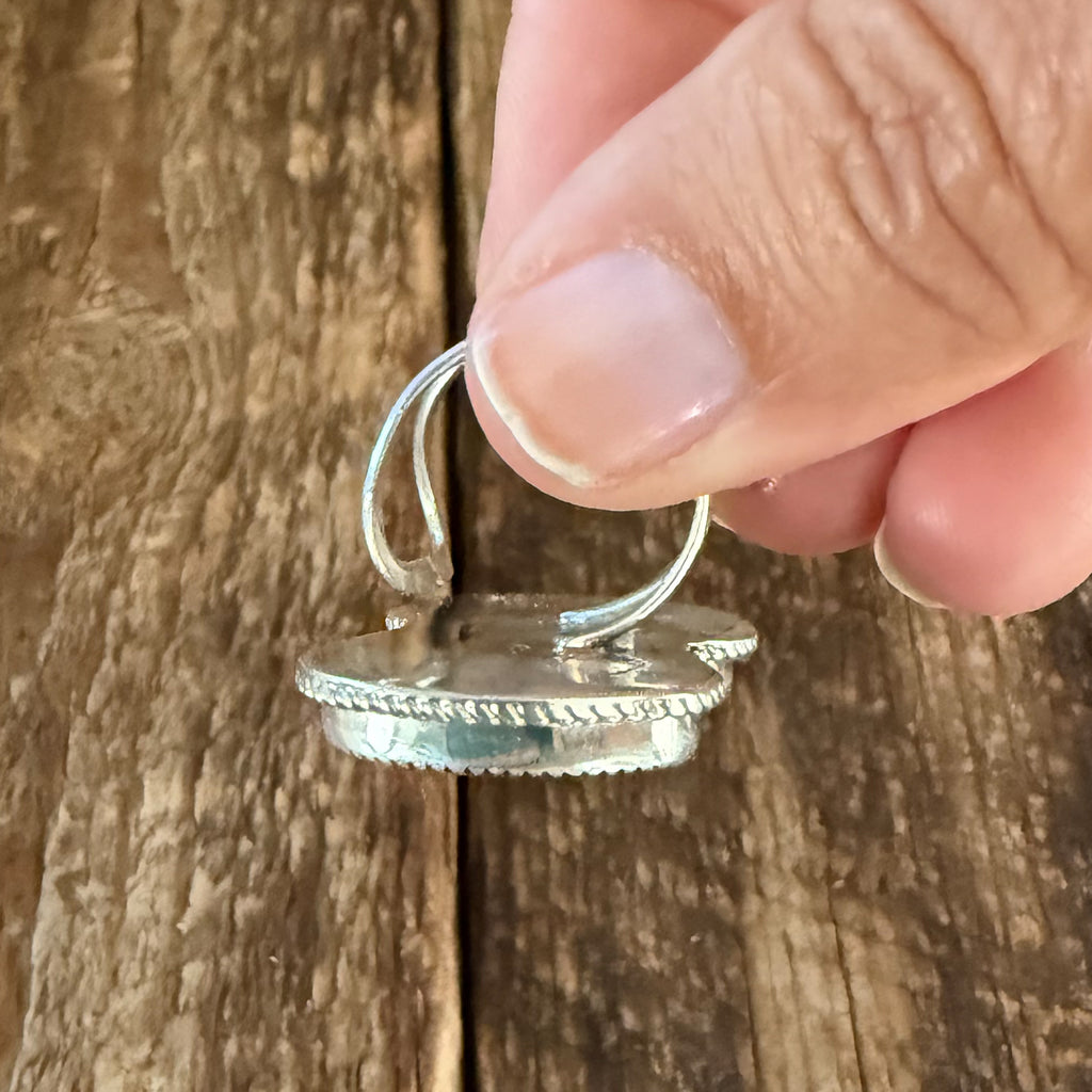 Authentic Native American Handmade Sterling Silver and Turquoise Adjustable Ring