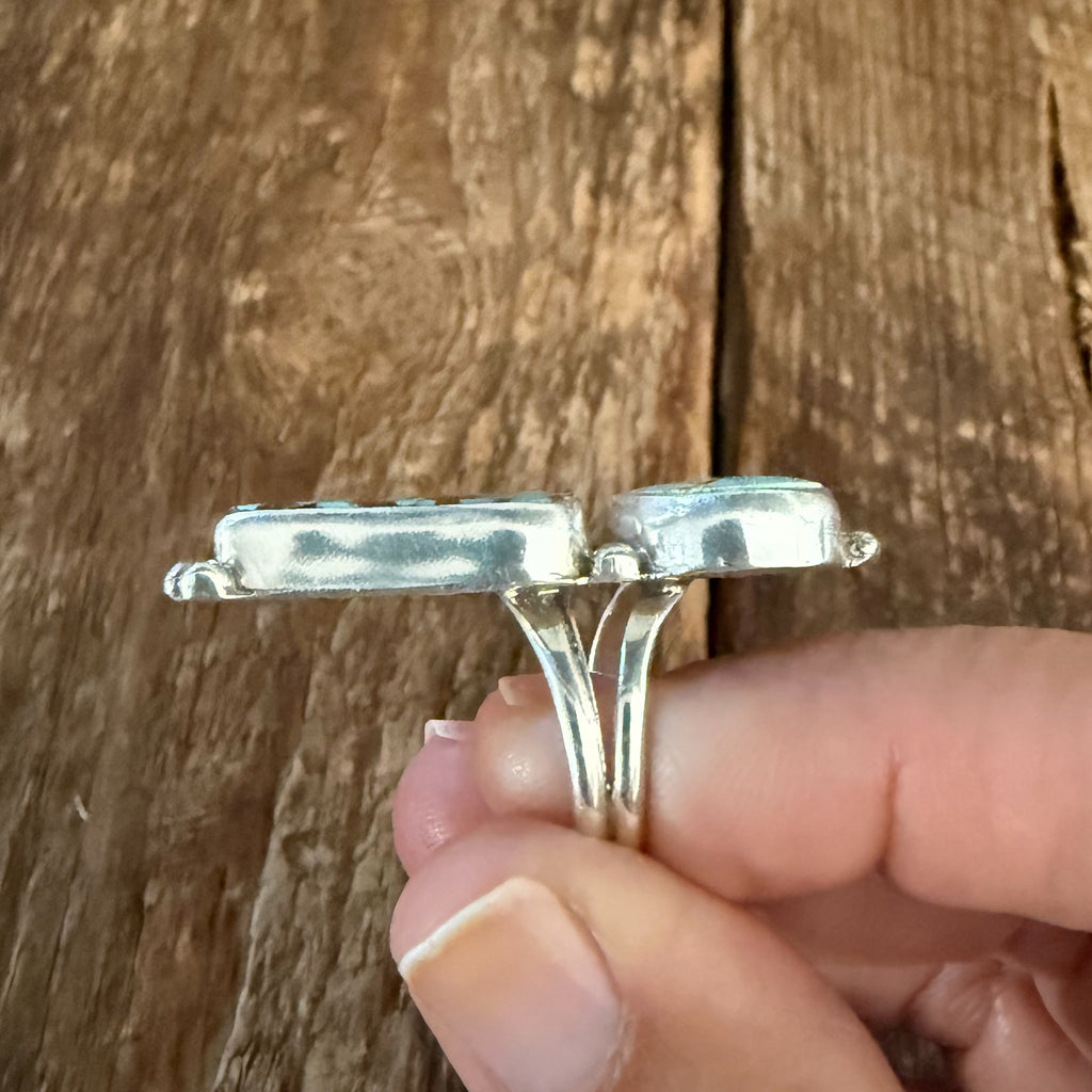 Authentic Native American Handmade Sterling Silver and Turquoise Double Stack Ring size 6.