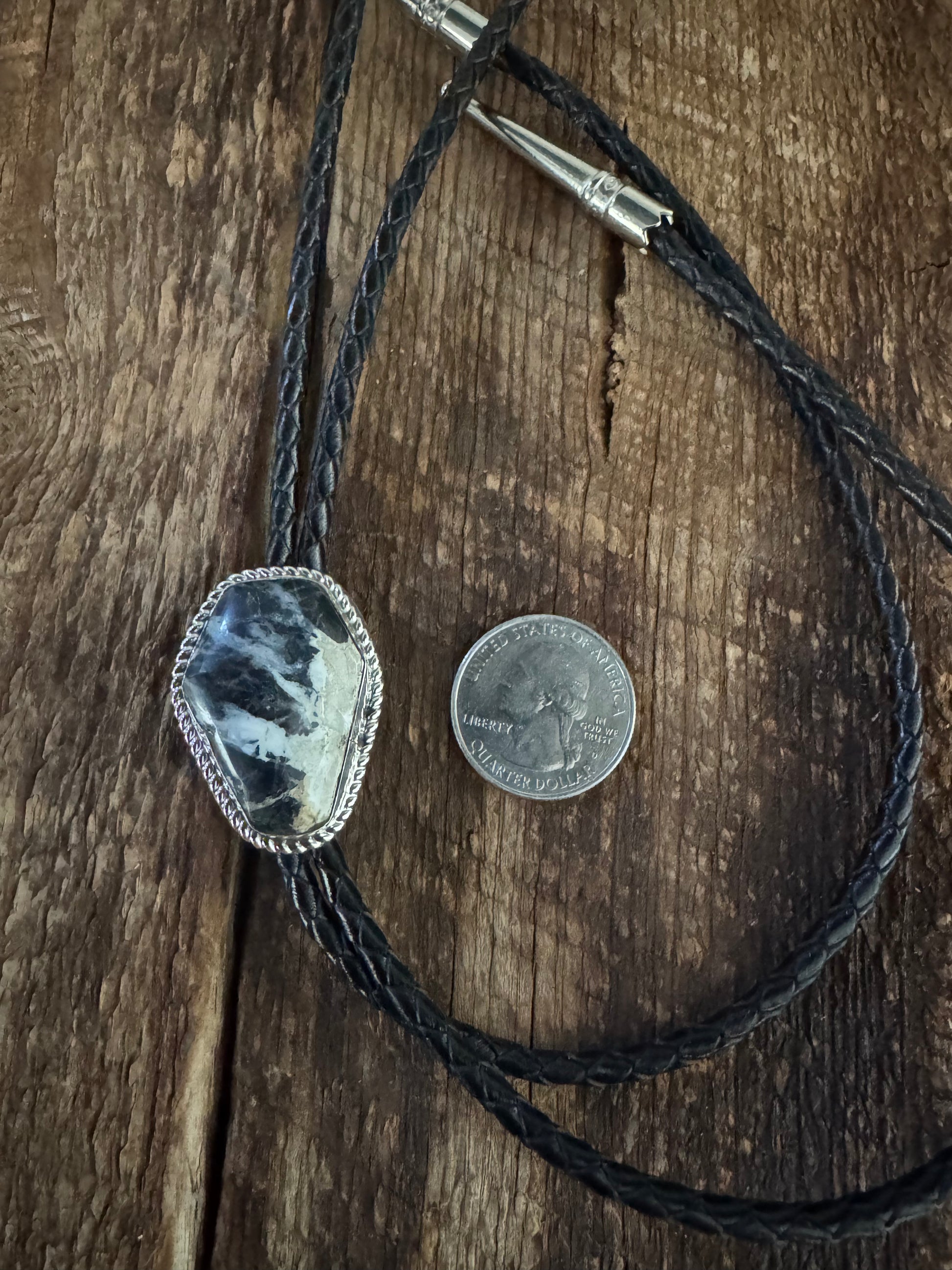 Custom Handmade White Buffalo and Sterling Silver Bolo Tie
