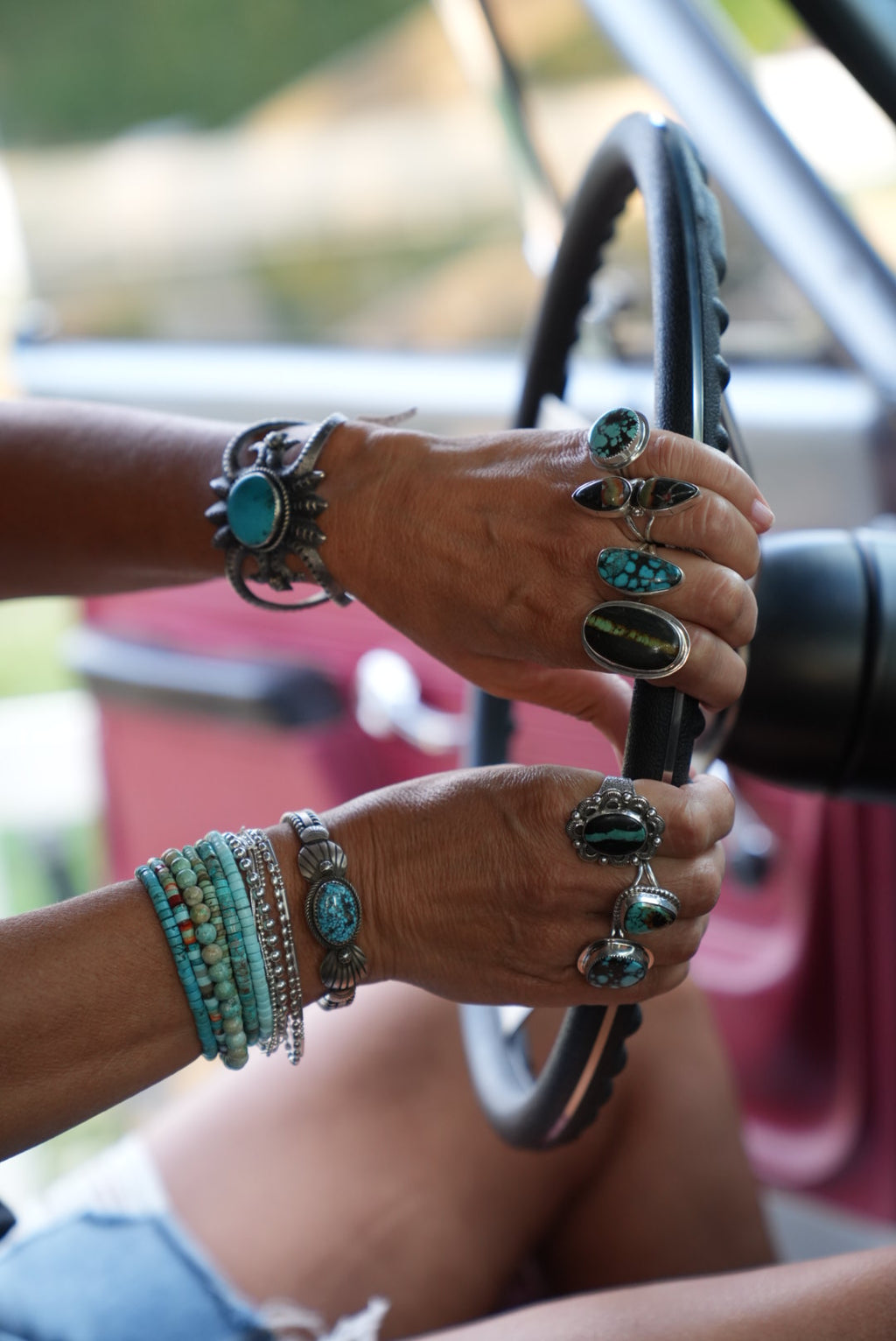Authentic Native American Richard Yazza Tufa Cast Sterling Silver and Kingman Turquoise Cuff Bracelet
