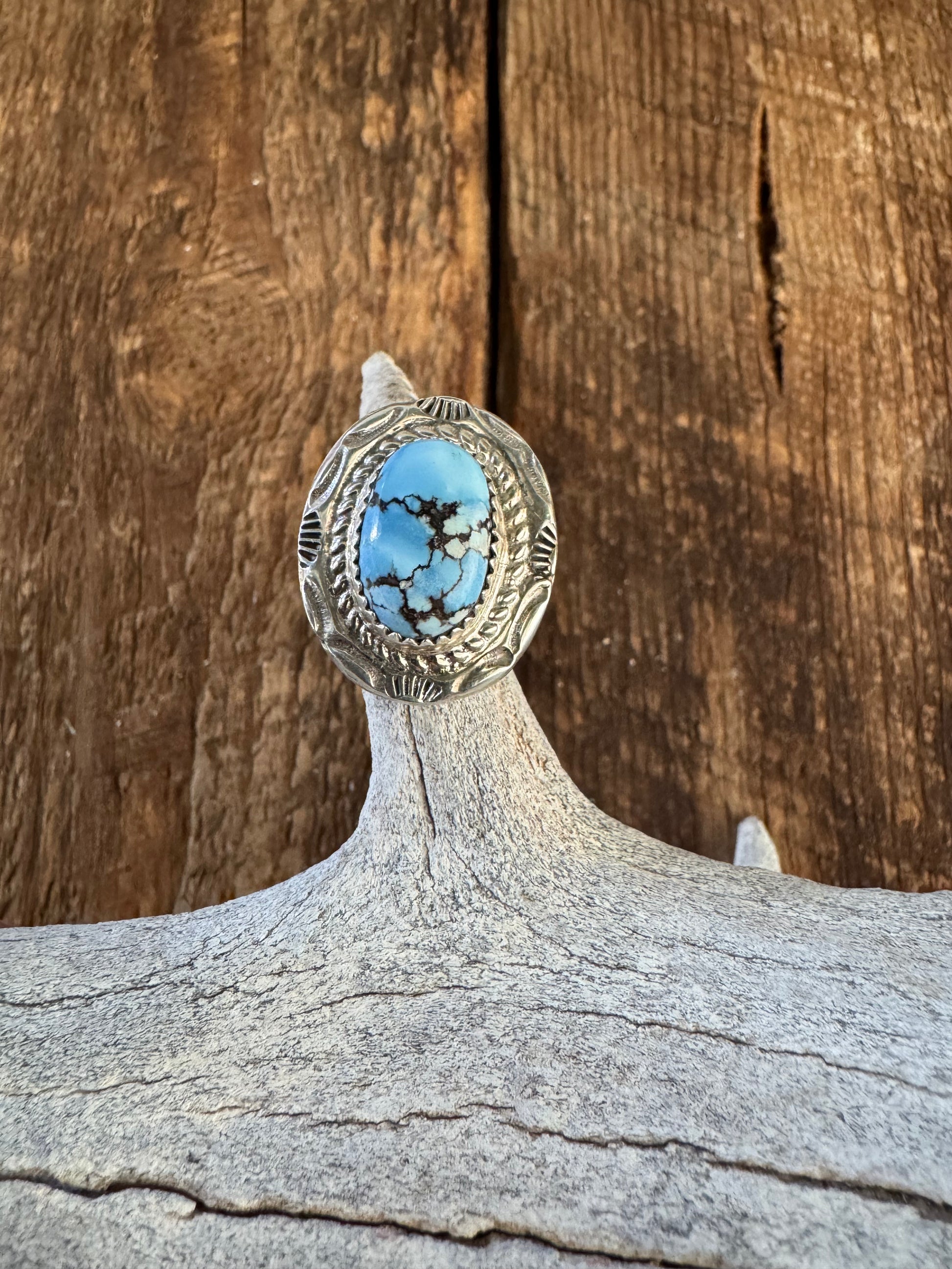 Authentic Native American Handmade Sterling Silver and Golden Hills Turquoise Ring Size 6