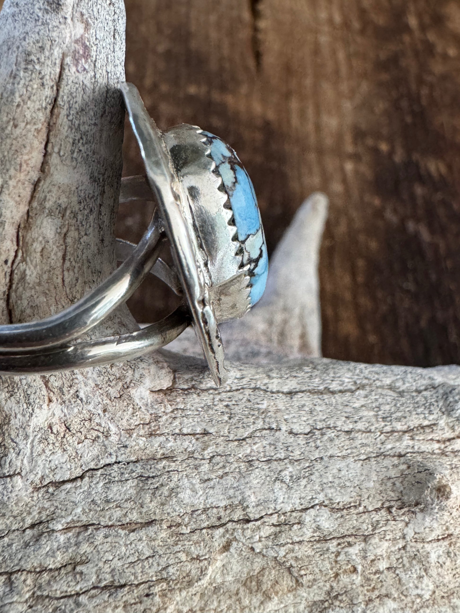 Authentic Native American Handmade Sterling Silver and Golden Hills Turquoise Ring Size 6