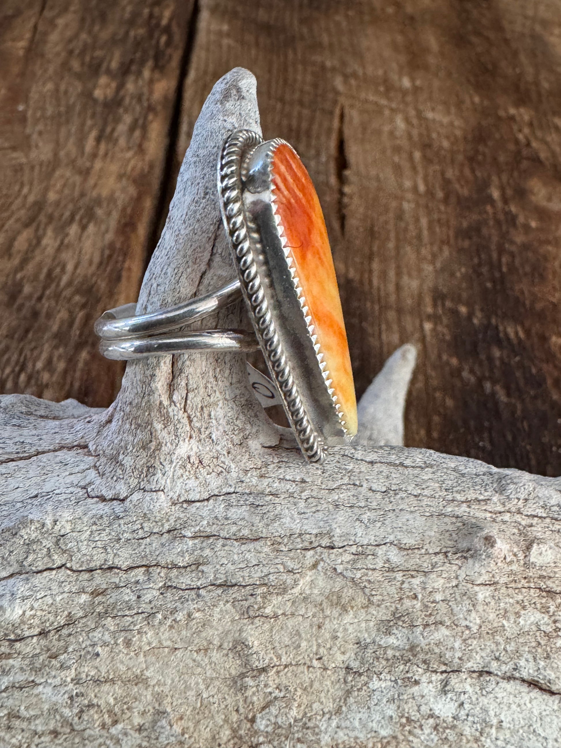 Authentic Native American Handmade Orange Spiny Oyster Ring Size 7