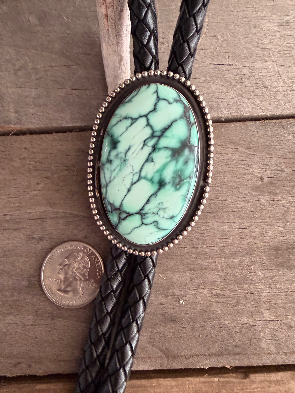 Native American Handmade Emerald Rose Variscite Bolo Tie