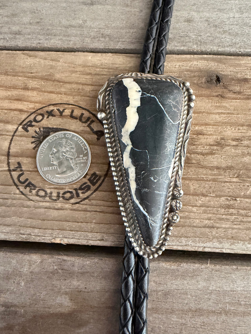 White Buffalo Giant Stone Bolo Tie Large Strap