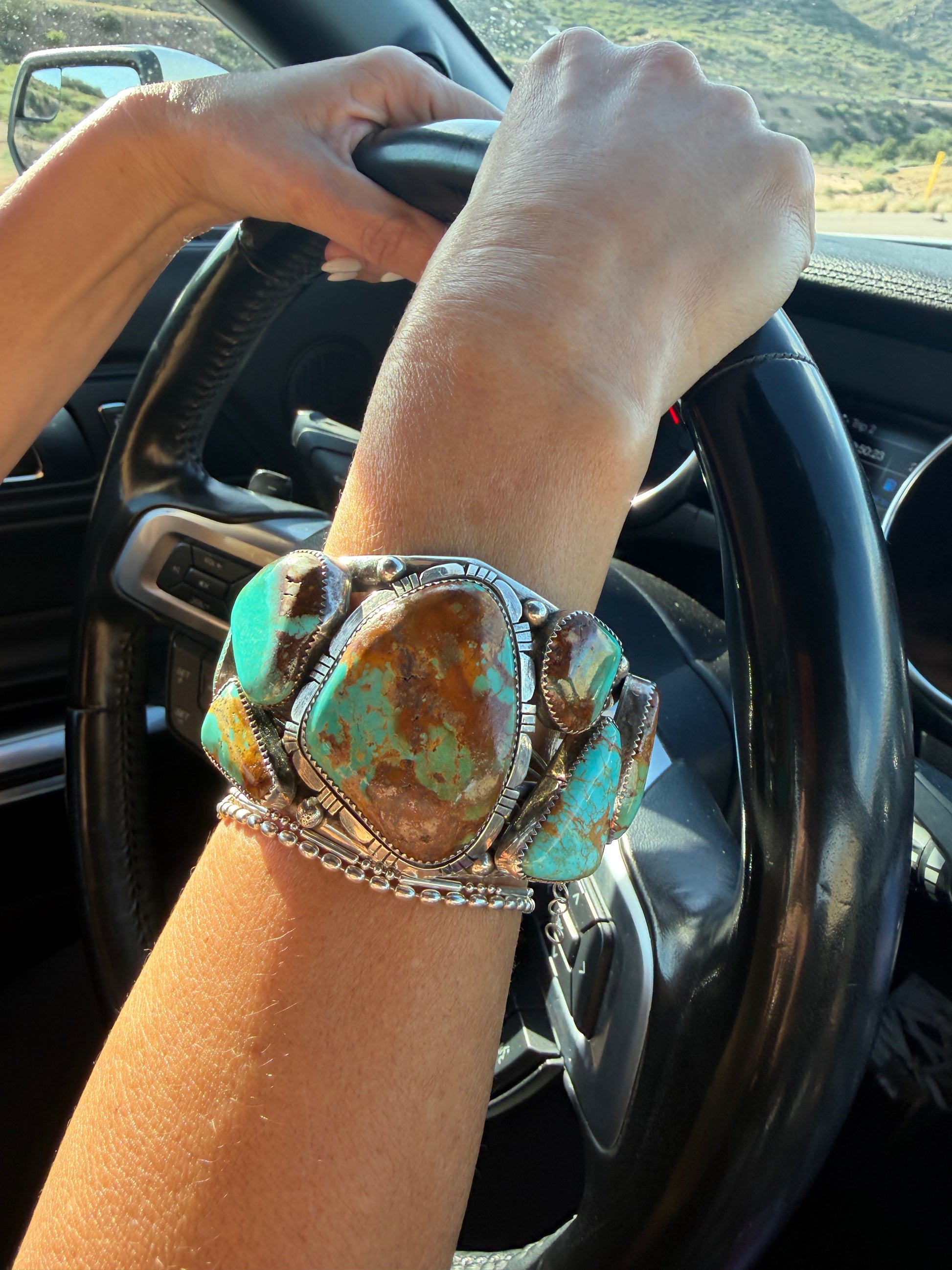 Native American Marcus Chavez Handmade Multi Stone Royston Turquoise -Sterling Silver Cuff