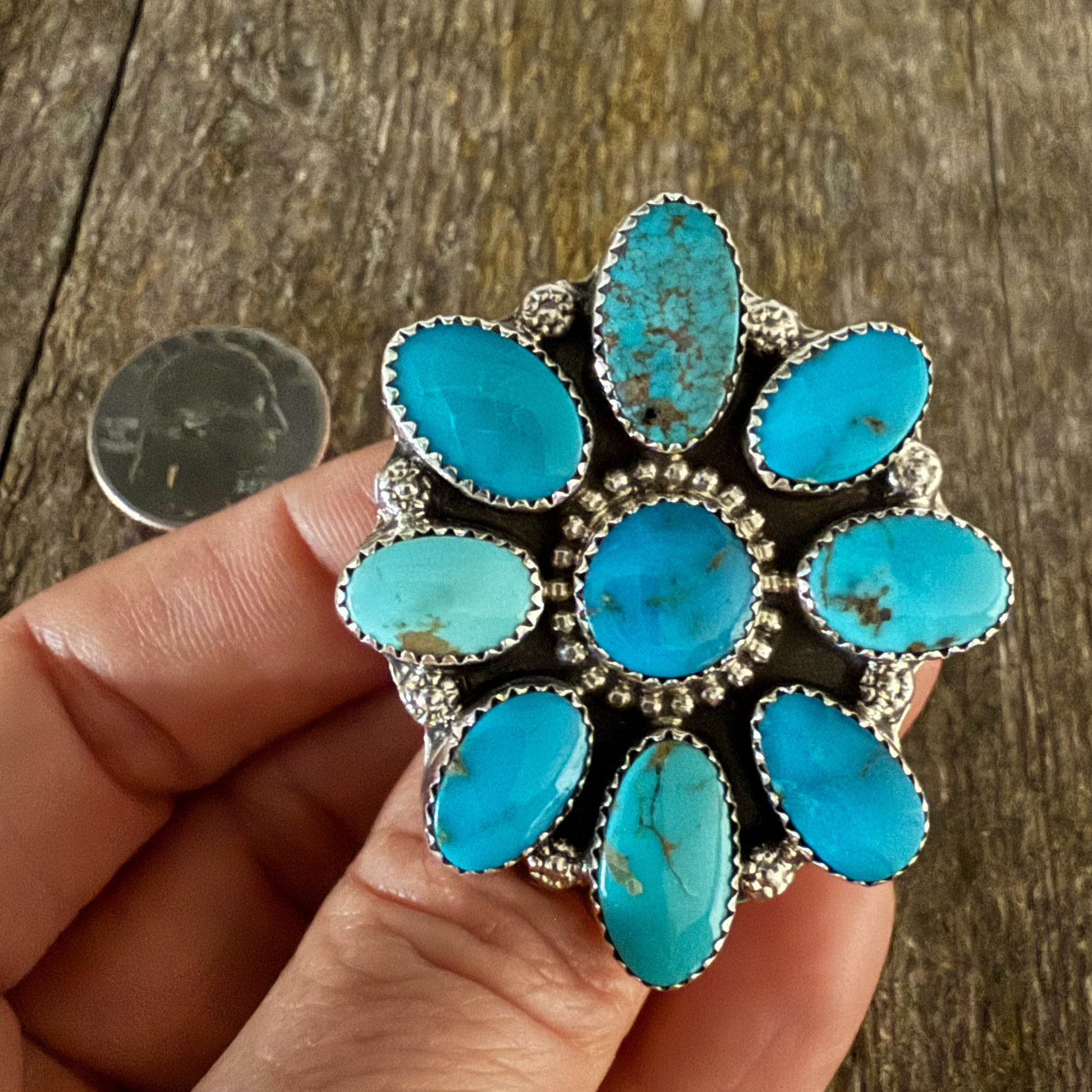 Authentic Native American Handmade Sterling Silver and Turquoise Ring Size 7.