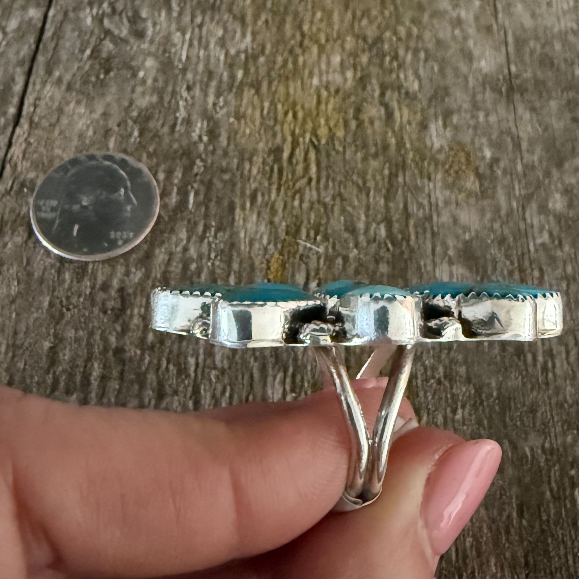 Authentic Native American Handmade Sterling Silver and Turquoise Ring Size 7.