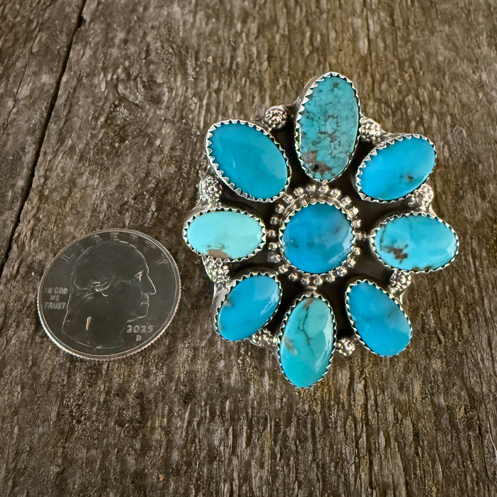 Authentic Native American Handmade Sterling Silver and Turquoise Ring Size 7.