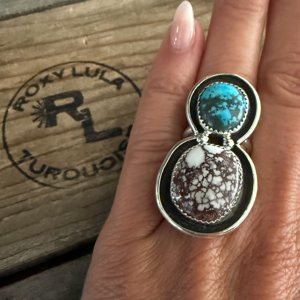 Authentic Native American Handmade Sterling Silver, Turquoise and Wild Horse Ring size 7 1/2