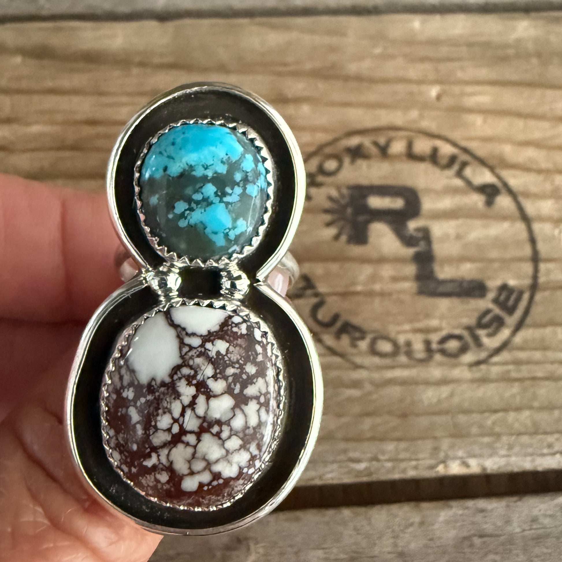 Authentic Native American Handmade Sterling Silver, Turquoise and Wild Horse Ring size 7 1/2