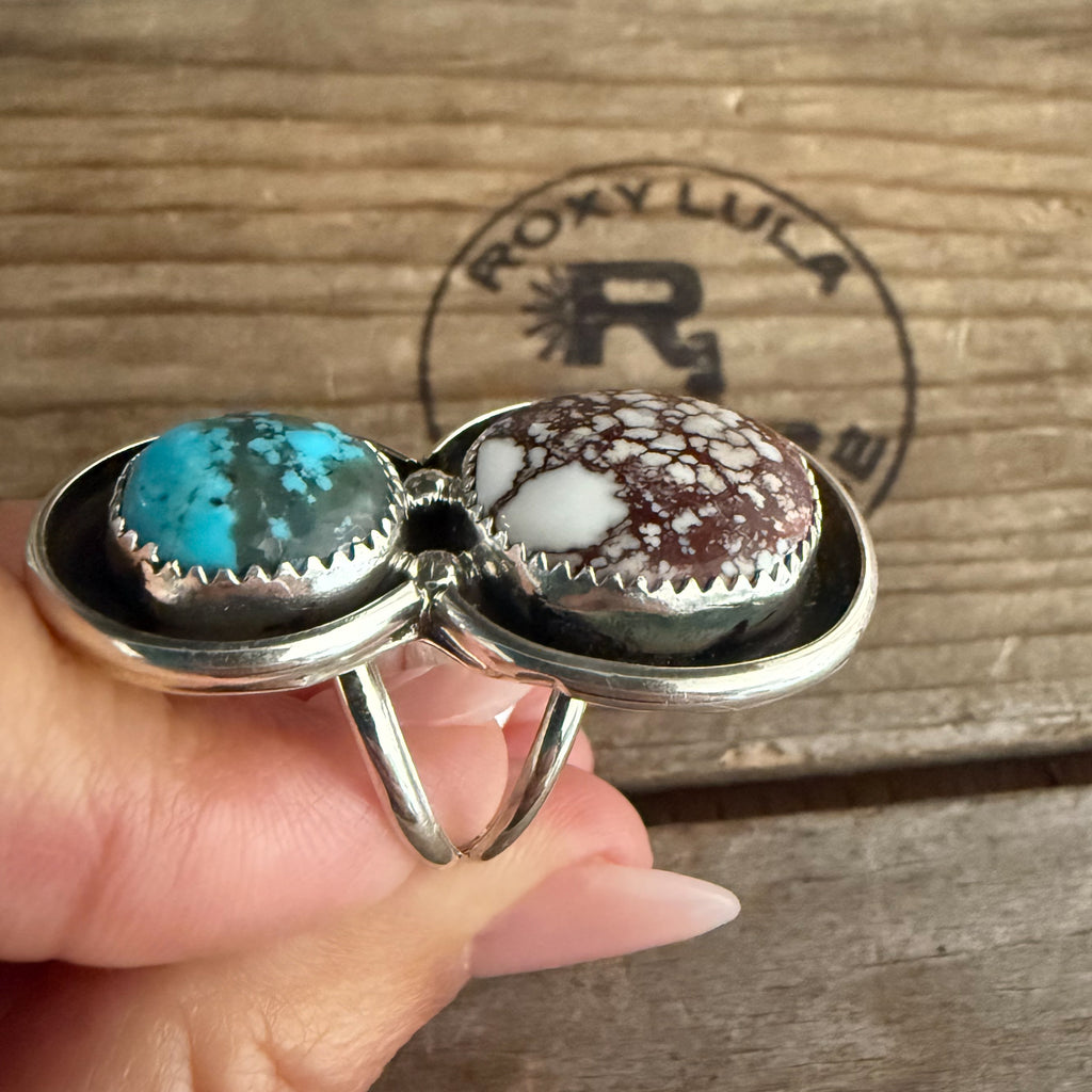 Authentic Native American Handmade Sterling Silver, Turquoise and Wild Horse Ring size 7 1/2