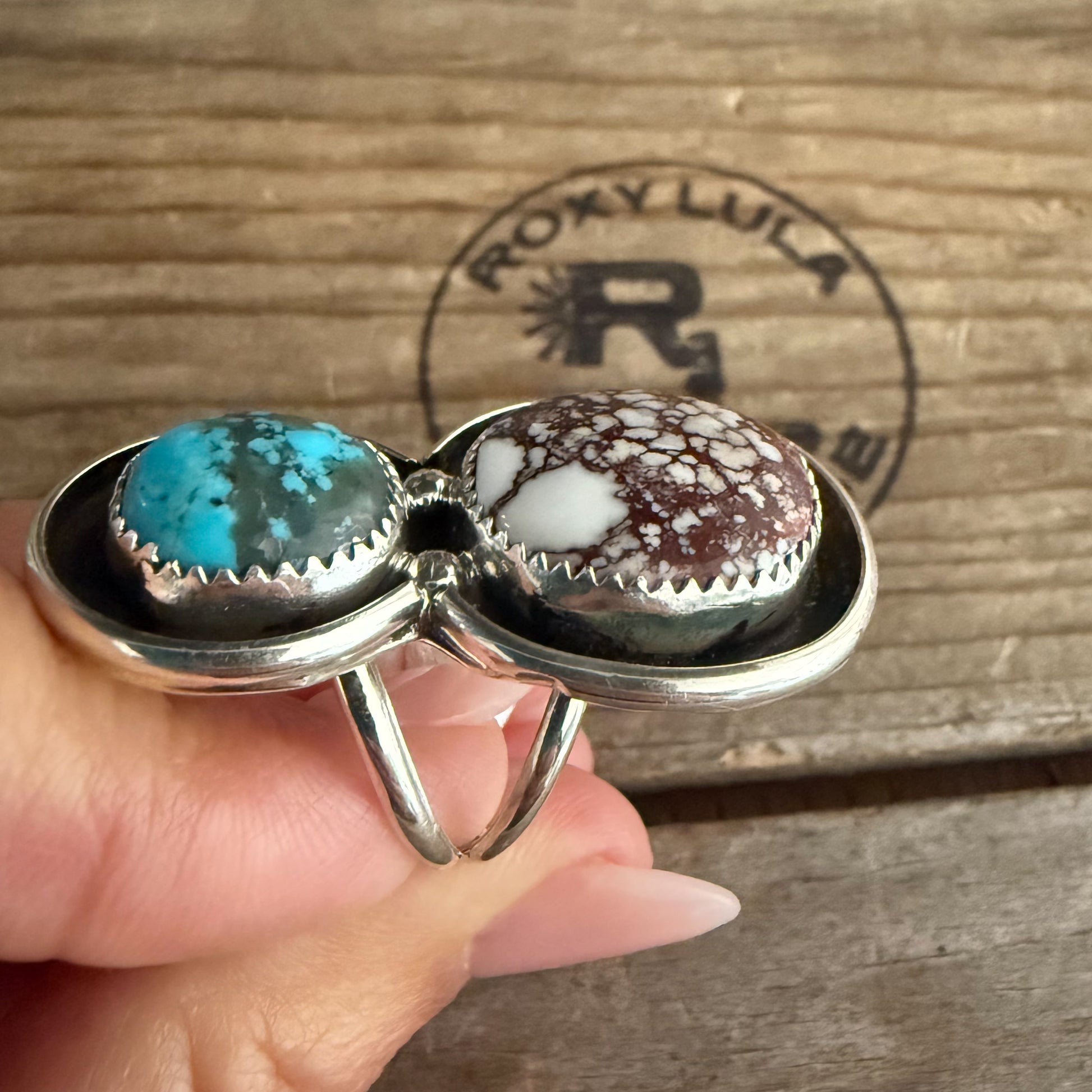 Authentic Native American Handmade Sterling Silver, Turquoise and Wild Horse Ring size 7 1/2