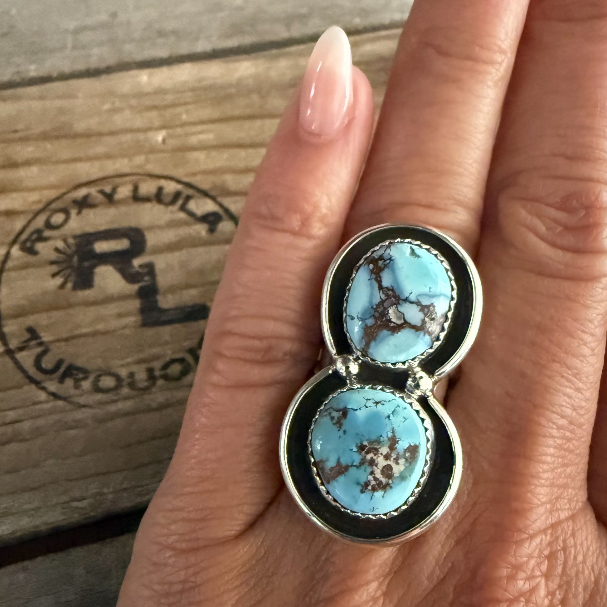 Authentic Native American Handmade Sterling Silver and Golden Hills Turquoise Ring size 7 1/2