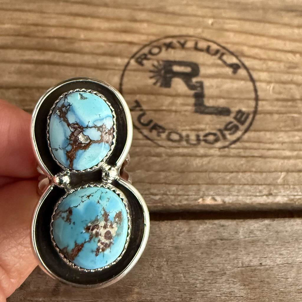Authentic Native American Handmade Sterling Silver and Golden Hills Turquoise Ring size 7 1/2